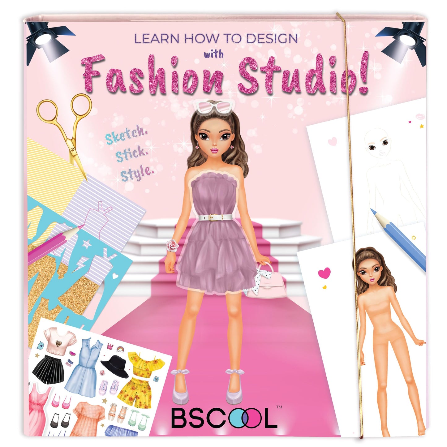 BSCOOL Fashion Studio Dress Up, Drawing, Coloring. Little Designer Creativity Book for Kids 4 and Up with Stickers, Stencils, Textures - Creative Fashion Design Sketchbook for Girls. Easter Gift