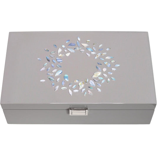 MADDesign Mother of Pearl Jewelry Organizer Box Handmade Lacquered Flower Petals Pattern (Gray)