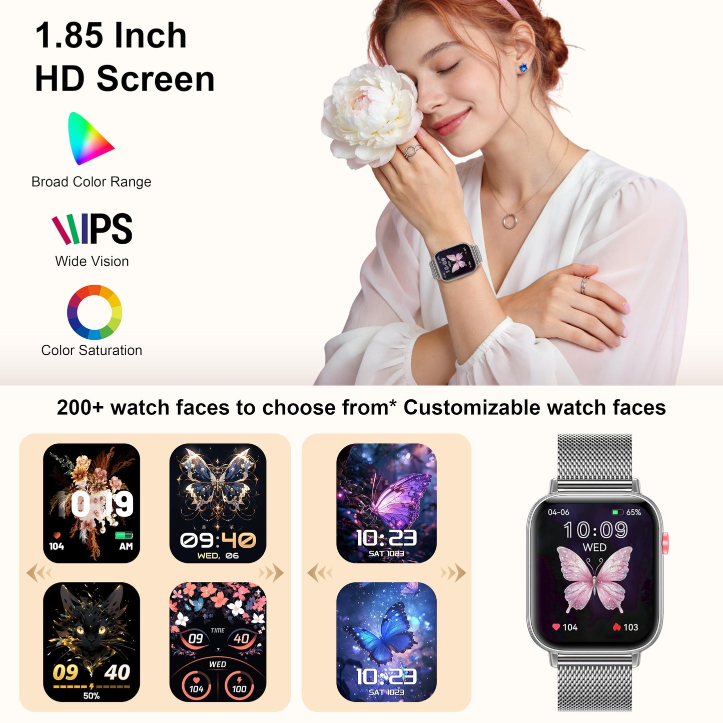 Smart Watch for Women (Answer/Make Call), 1.85" HD Touch Screen Fitness Tracker with 4 Bands, 120+ Sports Modes, IP68 Waterproof, Heart Rate & Sleep Monitor, Gift Smartwatch for Android/iOS, 300mAH