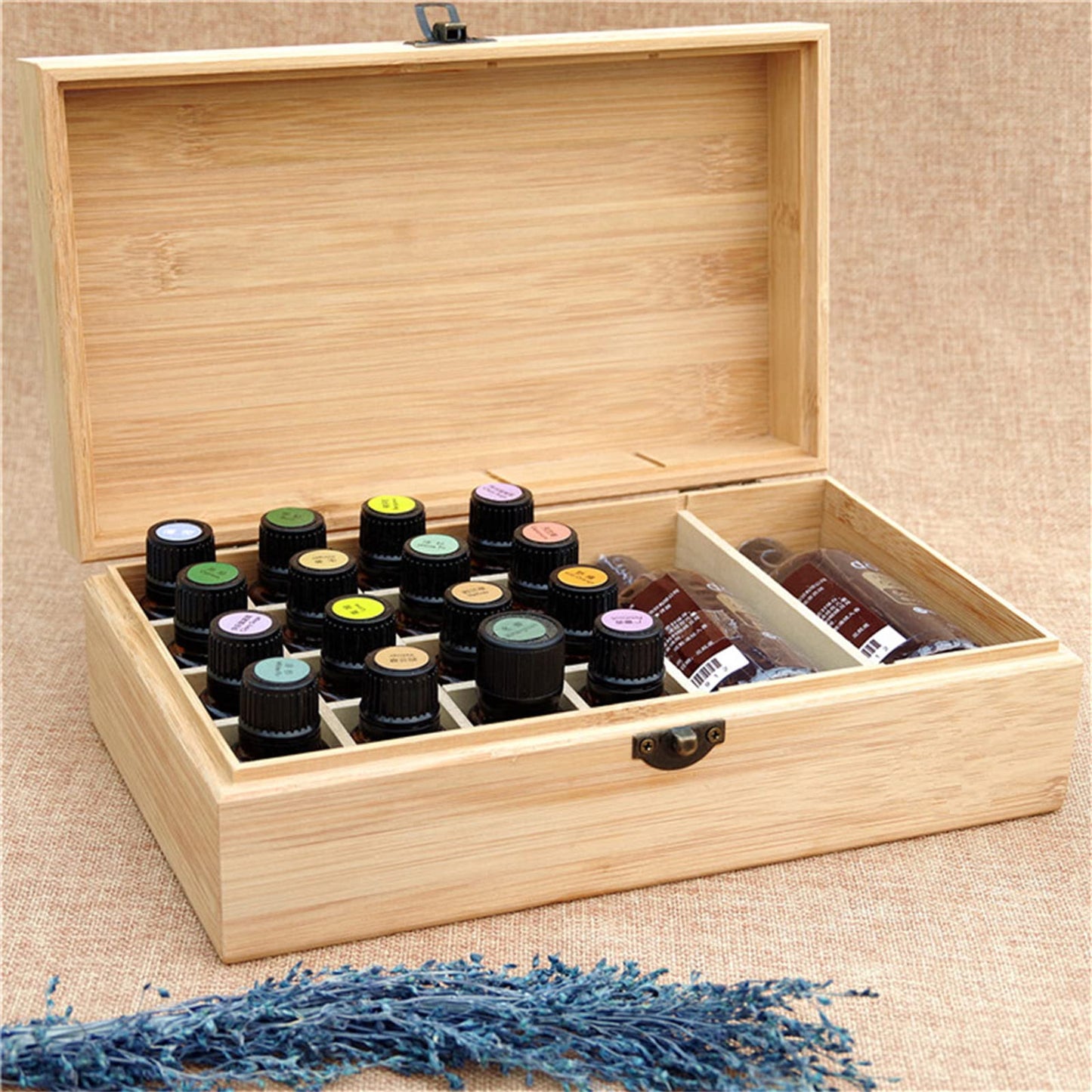RoseFlower Wooden Portable Essential Oil Storage Box Home Fragrance Carrier Case, Holds 36 Bottles for 10, 15, 20, 50ml - Aromatherapy Organizer Nail Polish Fragrance Container - Keep Your Oils Safe