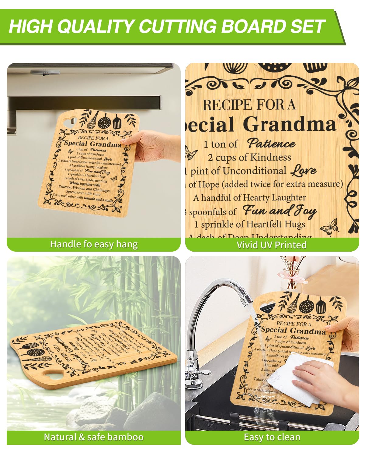 Aremdys Grandma Gifts, Grandma Birthday Gifts from Grandkids Cutting Board Set Kitchen Valentines Day Gift for Grandmother Practical Gifts Christmas Birthday Mother's Day Gifts Idea for Nana Gigi