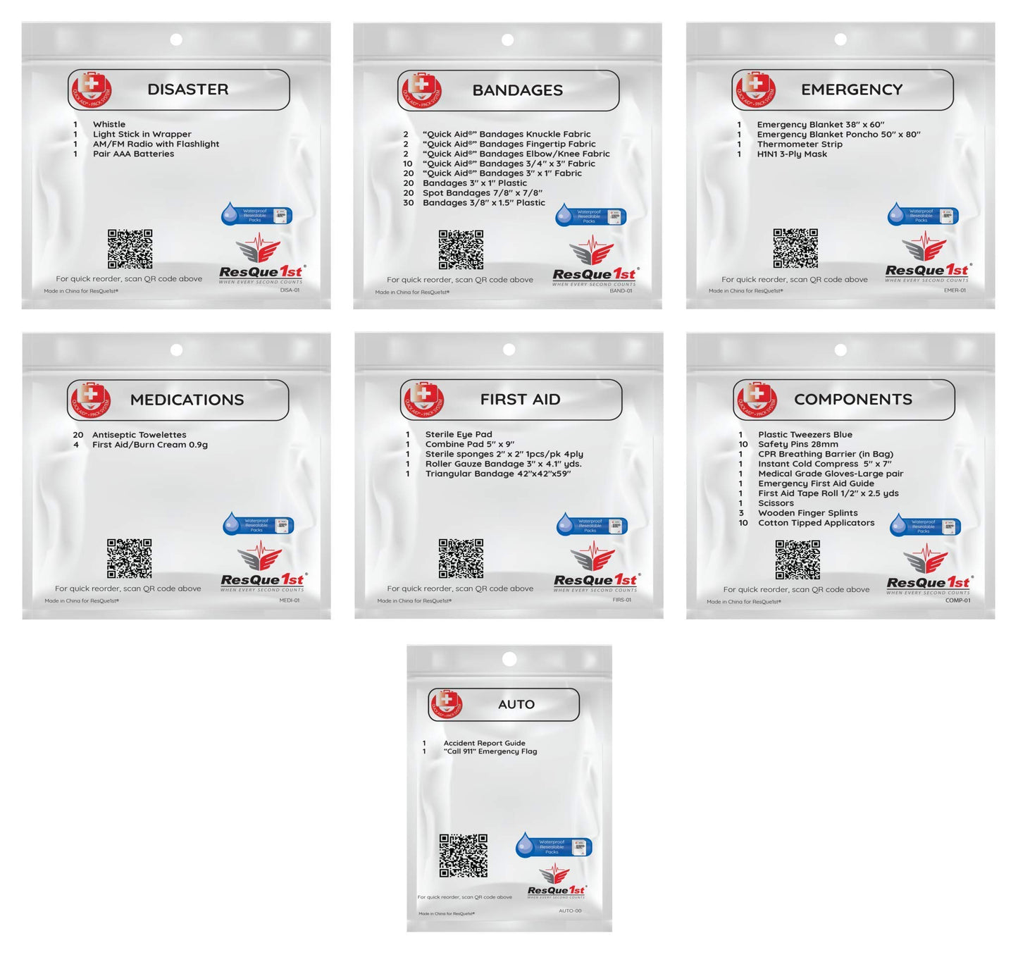 Travel-First Aid-Kit Car-Home 180 Piece Survival-Kit Outdoor-Adventure - Full Portable Emergency Essential - Hiking Camping Medical Aid Survival Camping FAK