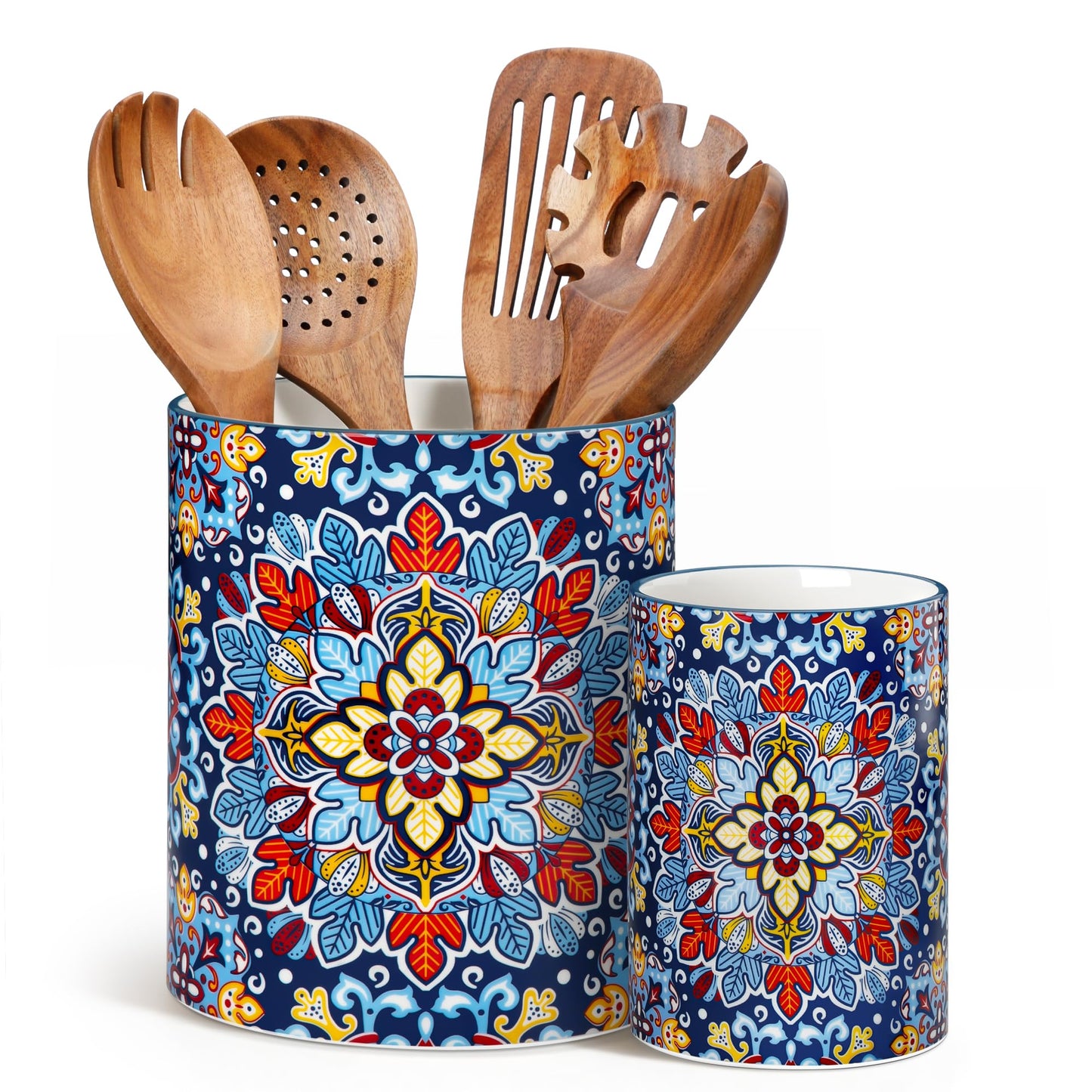 vancasso SIMI Utensil Holder, 7.3"+5.5" Porcelain Kitchen Utensil Holder for Countertop, Bohemian Kitchen Utensil Organizer for Spatulas, Spoons, Decorative Counter Utensil Crock, Twilight Bloom