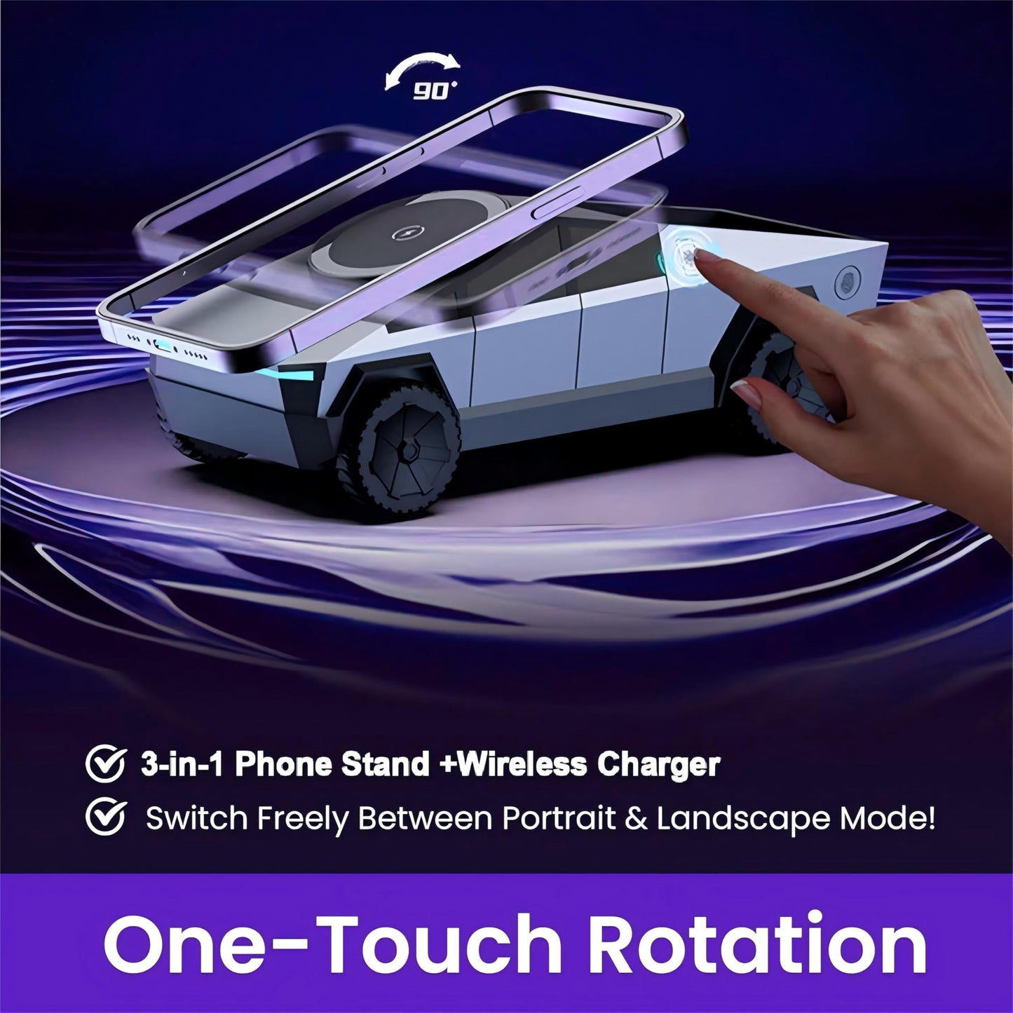 Cyberdock 3 in 1 Charging Stand for AppleDevice,Station for iPhone 17/16/15/14/13/12, Apple Watch10/9/8/SE/Ultra, AirPods 4/3/2/Pro |Adjustable Stand, FastCharging, Cybertruck Design (Silver)