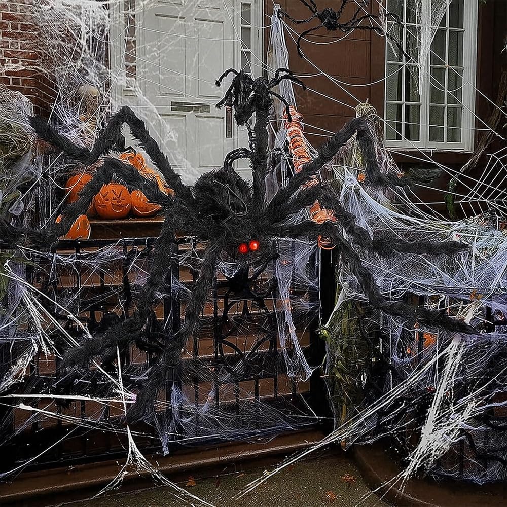 GHYKL Halloween Giant Spider 5 Ft Outdoor Halloween Decorations Large Fake Hairy Spider Scary Furry Spider Props Outside Yard Creepy Decor, Black