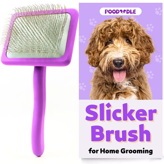 Poodoodle Dog Slicker Brush, Grooming Tool for Poodle, Doodle, Goldendoodle & All Long Haired Dogs, Long Pin Wood Brush Pefect for Dematting & Detangling, Effortless Grooming Pet Hair At Home - Large