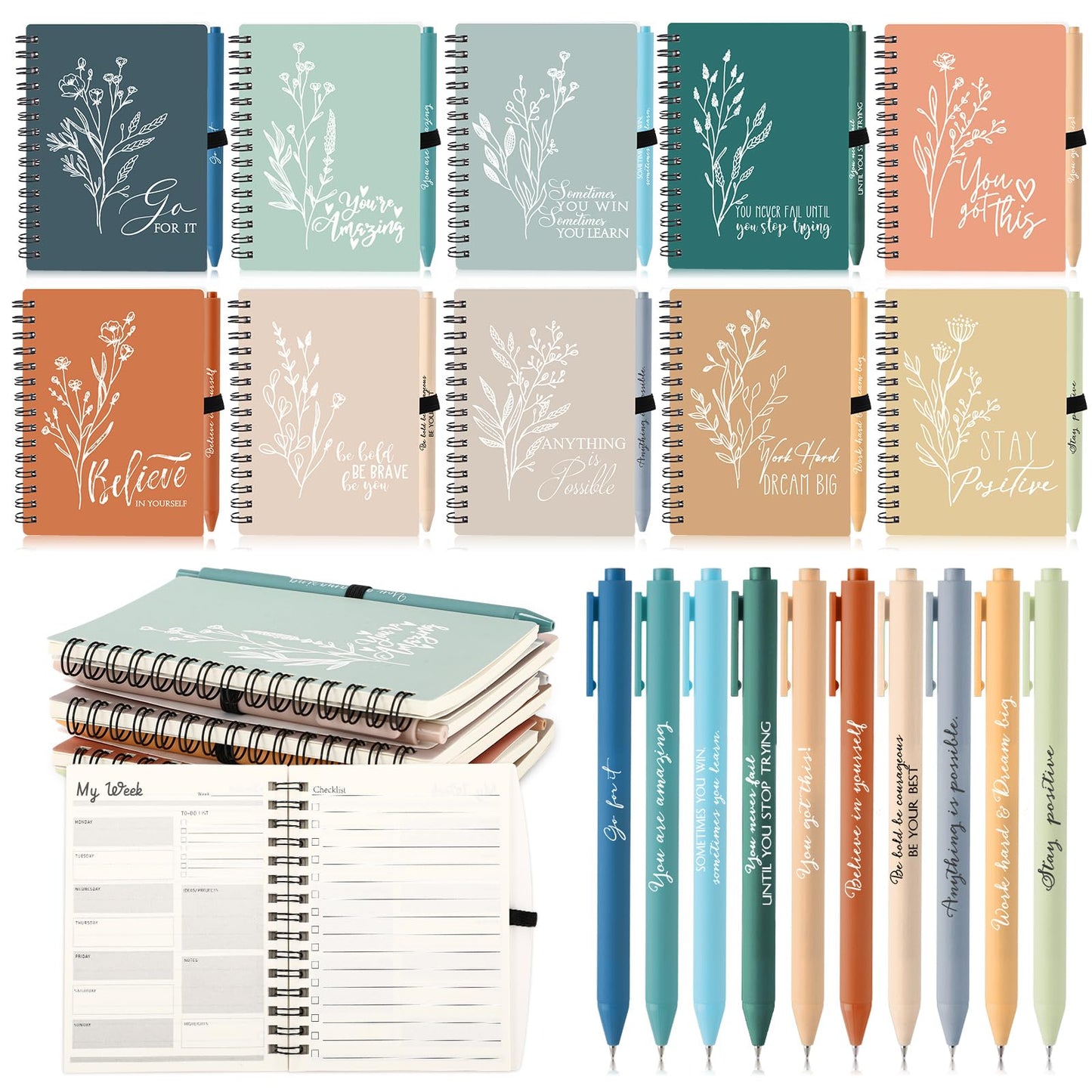 Resurhang 40 Pcs 20 Sets Employee Appreciation Gifts Bulk Inspirational Notebooks with Pens Small Notepads for Coworkers Staff Team Nurses Volunteers Students Teacher School Office Supplies