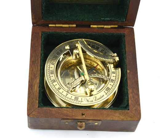 SARA NAUTICAL Antique Brass Sundial Compass, Sundial Clock in Box Gift Sun Clock Ship Replica Watch,Ship Decorations