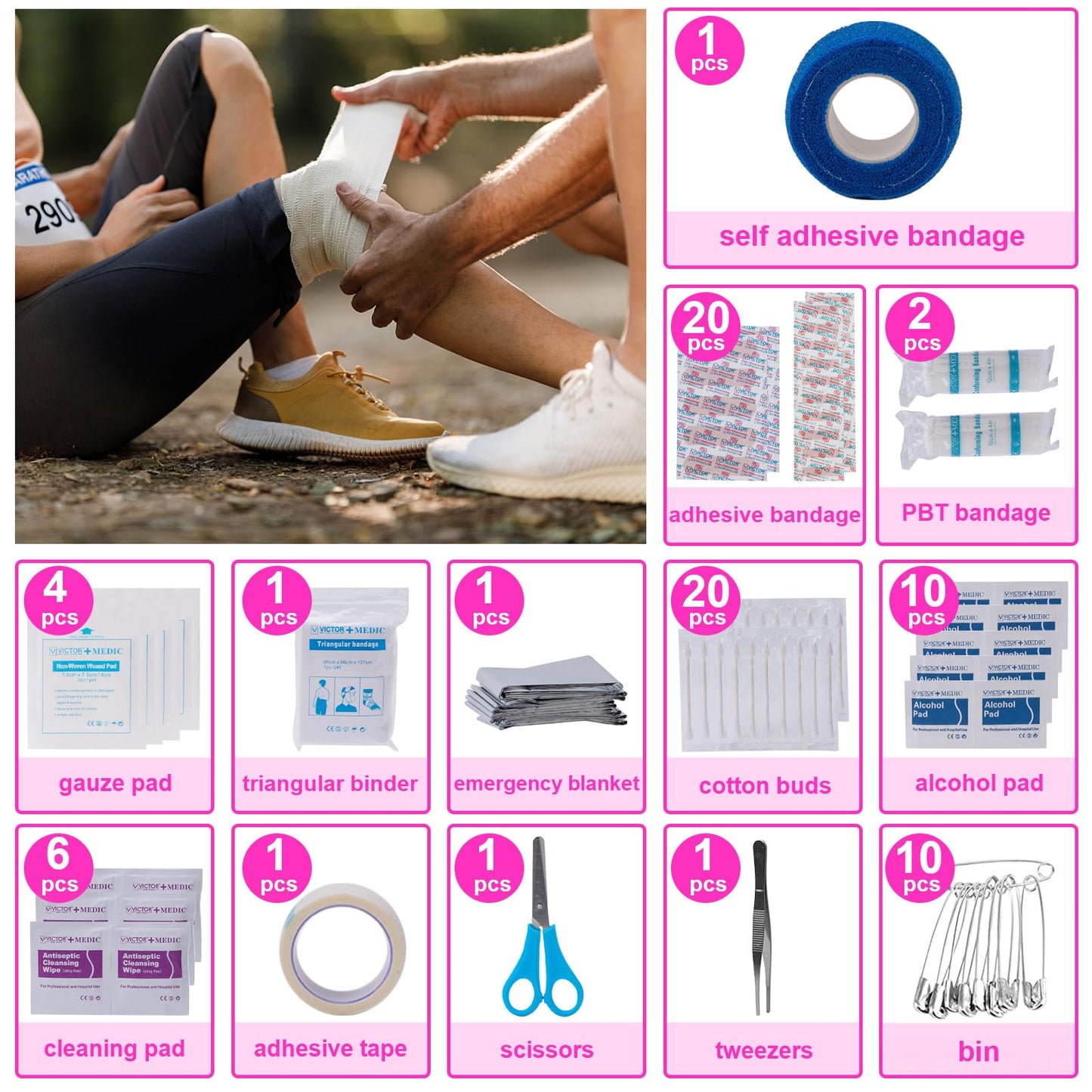 CALBEAU Roadside Emergency Car Kit for Vehicles, Pink Emergency Roadside Assistance kit with Car First Aid Kit, Thoughtful Car Emergency Kit for Women, Men, New Drivers and Adventurers Gifts