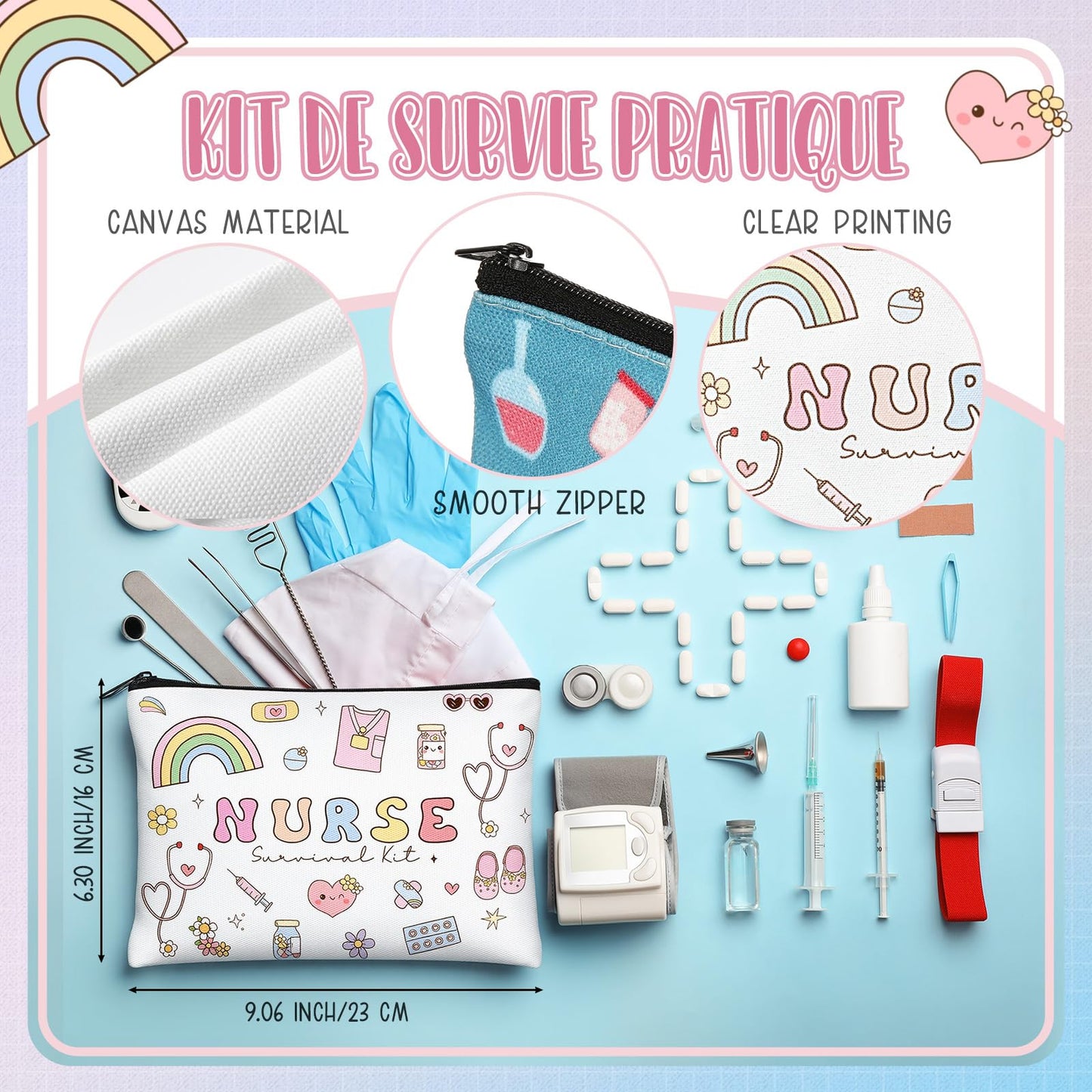 Liliaafar 12 Sets Nurse Week Gifts Bulk for Women Nurse Survival Kit Nursing Appreciation Makeup Bags with Zipper Cosmetic Bags Small Round Mirrors with Cute Lip Balm and Inspirations Cards
