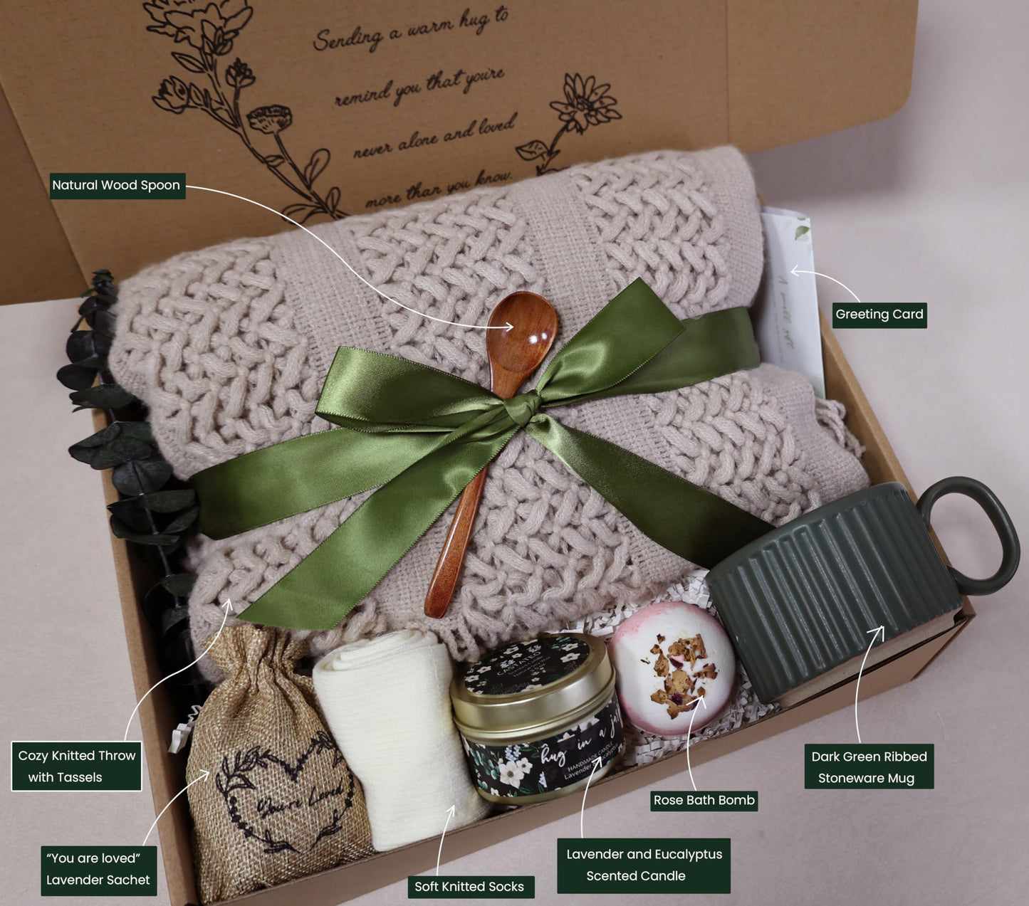 CASTATEO Get Well Soon Gift Basket- Relaxation, Birthday,Self Care Package, After Surgery Recovery, Sympathy Gift for Loss of Loved One, Thinking of You Set, Grief/Miscarriage for Women(Dark Green)