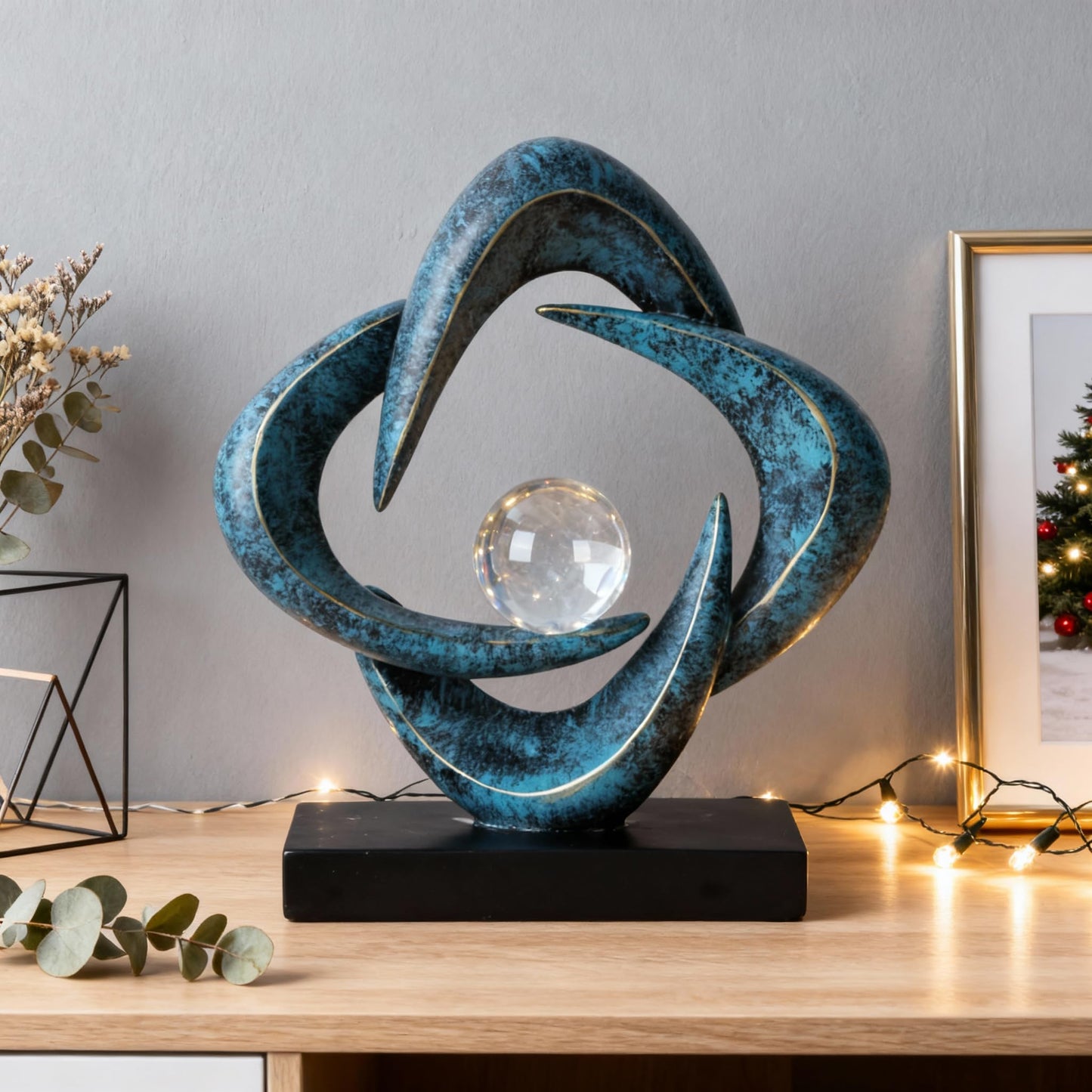XYQXYQ Abstract Art Sculpture, Resin Gold Decorative Statue, Modern White Ornaments for Living Room, Decorativas Modernas for Coffee Table/Entryway/Office Collectibles (Blue&Gold)