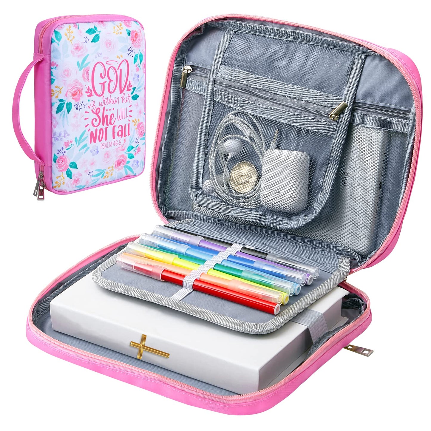 ICOSY Bible Cover Case for Women Girls Kids Bible Bag Case with Handle Kids Girls Bible Study Accessories Supplies