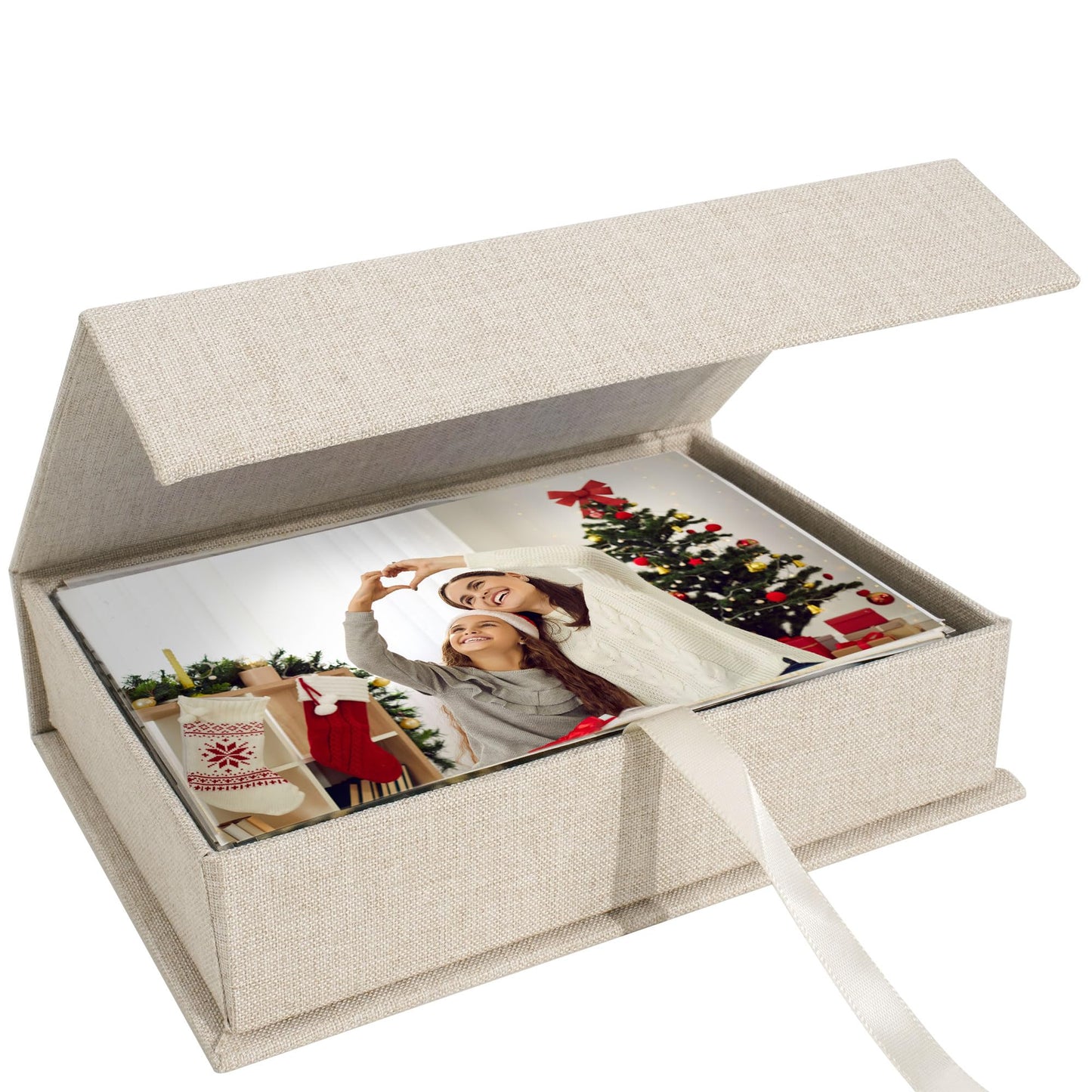 Hiwhy Photo Storage Box 5x7, Linen Photo Box, Memory Box Perfect to Store Your Photo, Pictures, Certificates, Scrapbooking Supplies, Keepsakes and Jewelry Beige