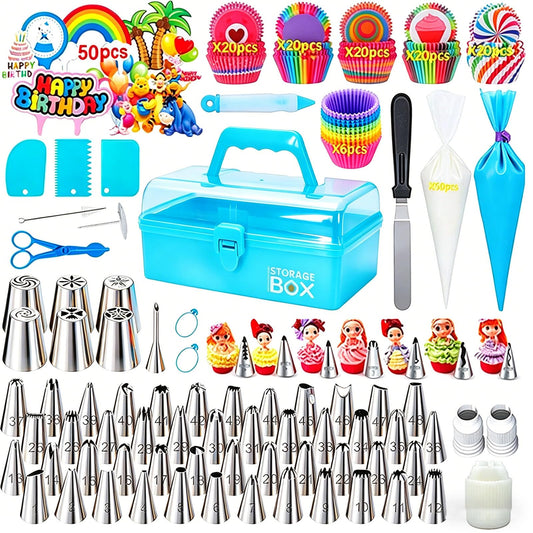 Yomjarl Cake Decorating Kit with Storage Case, 284PCS Baking Accessories, Piping Bags and Icing Tips Set for Cupcake, Cookie, Frosting and Fondant Decorating, Beginners
