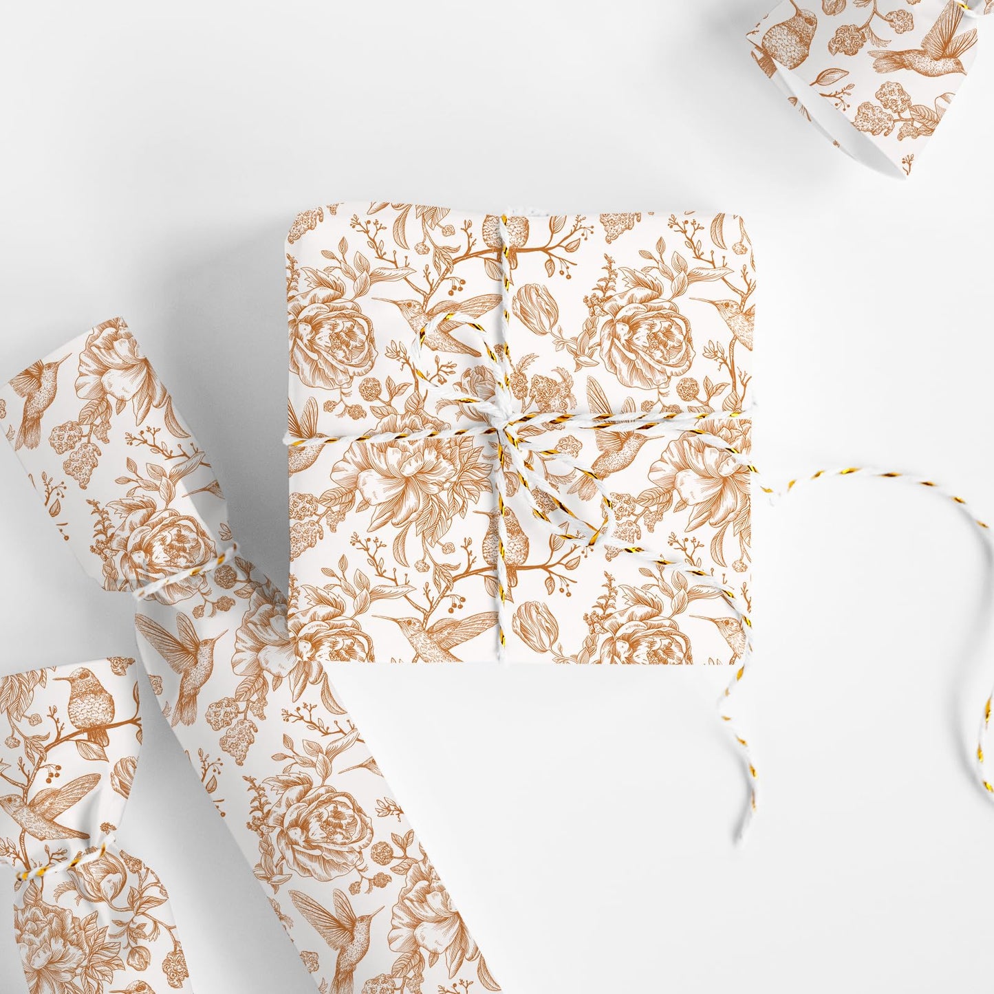 FYSUIMU Orange Floral Wrapping Paper -Mini Roll- 17 In x 32.8 Ft Chinoiserie Birds Flower Gift Wrap Paper for Wedding Baby Shower Birthday Party Wrapping Supplies