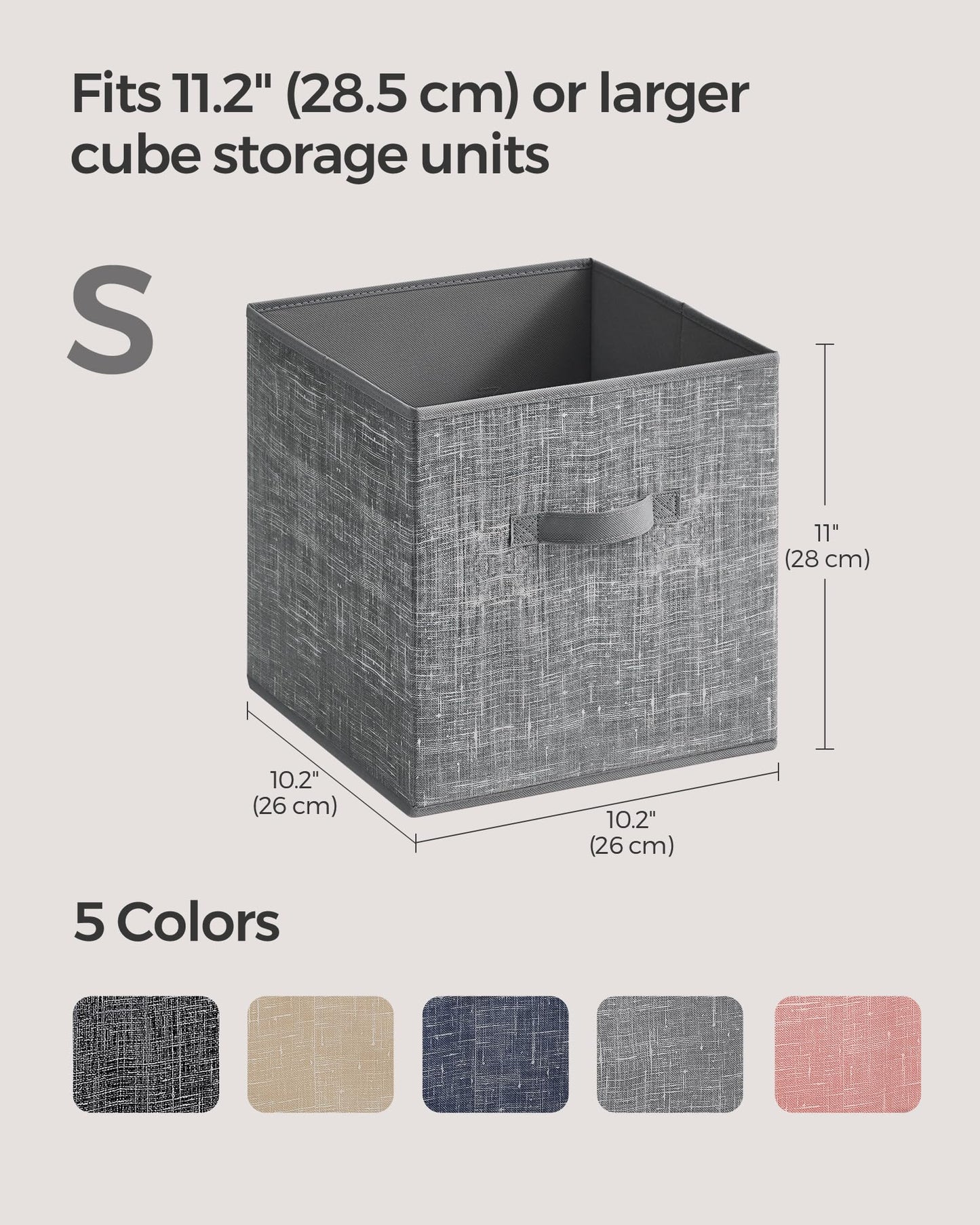 SONGMICS Storage Cubes, 10.2 x 10.2 x 11 Inches Non-Woven Fabric Bins with Double Handles, Set of 8, Closet Organizers for Shelves, Foldable, for Clothes, Cattail Gray UROB826G01