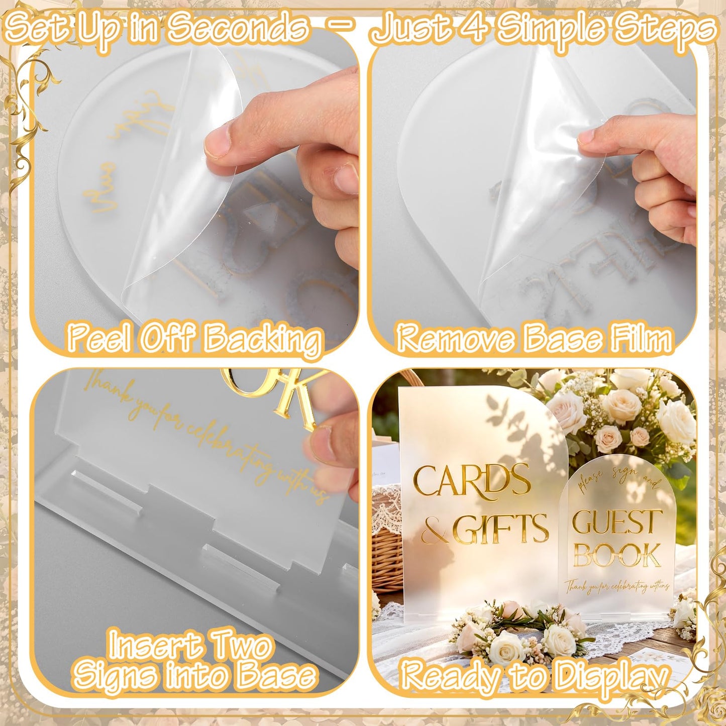 Amyhill 2 Pcs Acrylic Wedding Signs for Reception 8 × 10'' Cards and Gifts 5 x 7'' Please Sign Our Guestbook Sign with Stand Wedding Table Decor for Marriage Memorial Ceremony(Gold,Black,Minimalist)