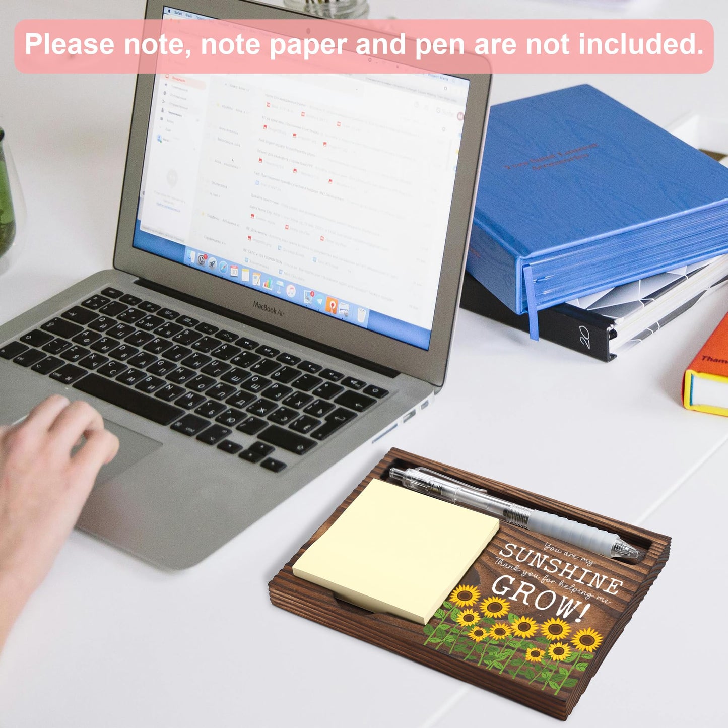 Teacher Thank You Gift Desk Organizer, Encouragement Appreciation Gift for Teacher Coworker Nurse Mentor, Wooden Sticky Note Holder Office Desk Decor - FTA752