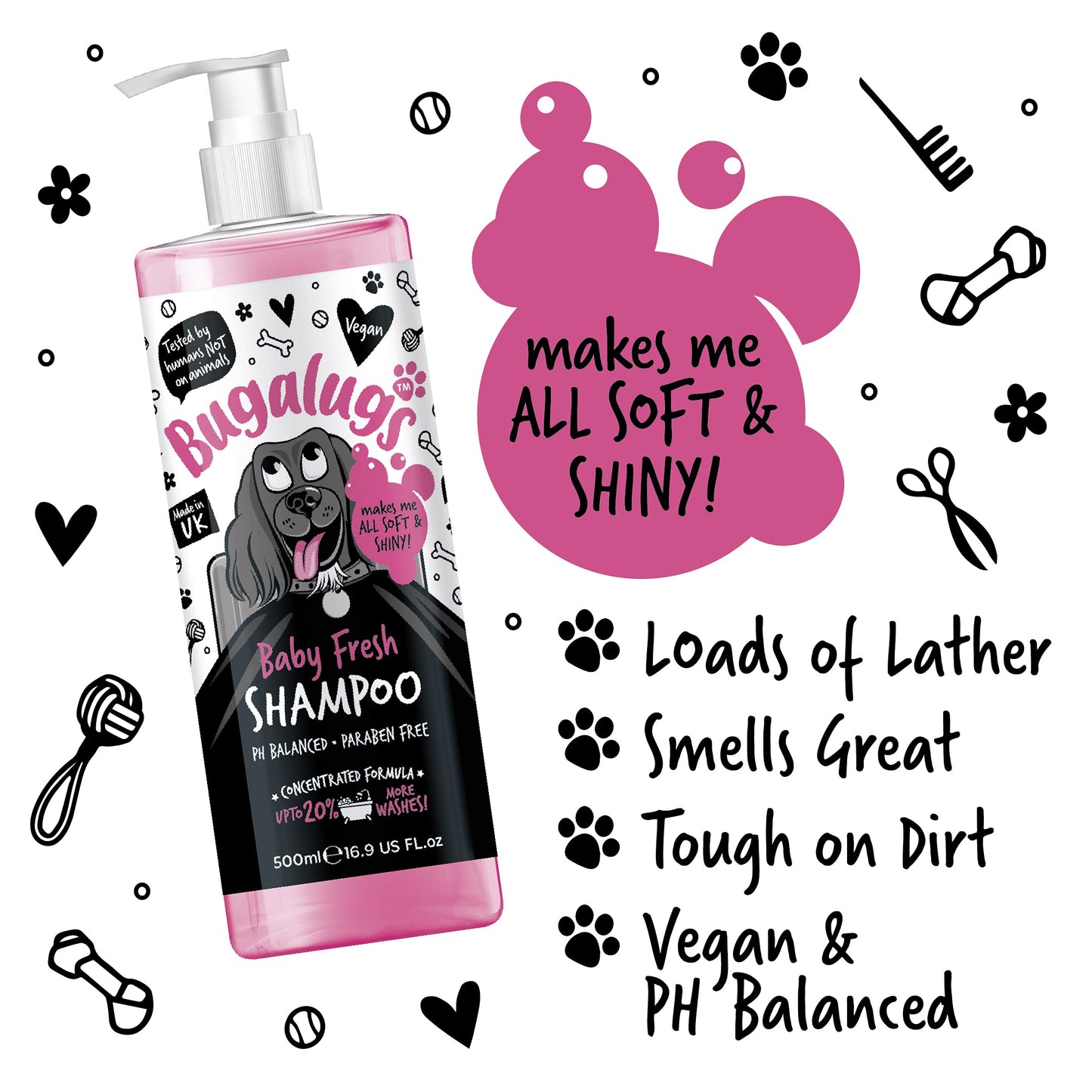 BUGALUGS Baby Fresh Dog Shampoo 16.85 FL Oz - Grooming Product for Smelly Dogs with Baby Powder Scent - Best Puppy Shampoo, Conditioner, Vegan and Professional Pet Shampoo