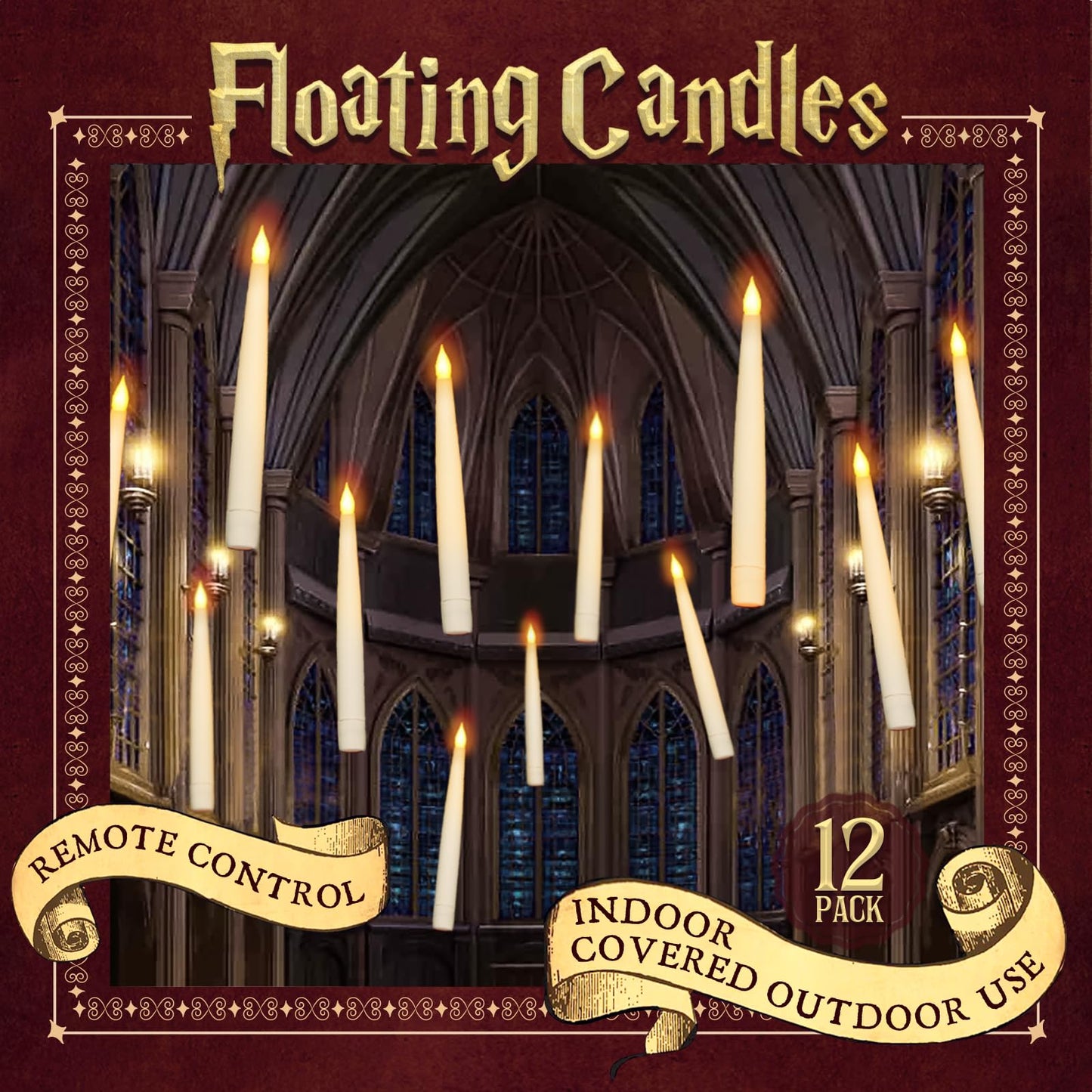 ORIENTAL CHERRY Halloween Decorations - Floating LED Candles with Remote Control -12Pcs Magic Witch Wizard Christmas Decor for Indoor Home Room Classroom Bedroom Birthday Party (with Common Remote)