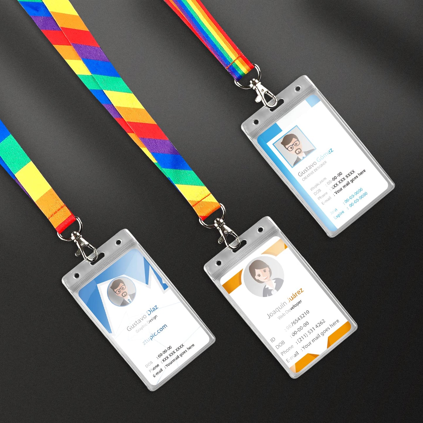 YOYOGO 12 Pack Rainbow 6-Color Lanyard with Waterproof ID Card Holder, Durable Lanyard with Badge ID Card Holder.Diagonal