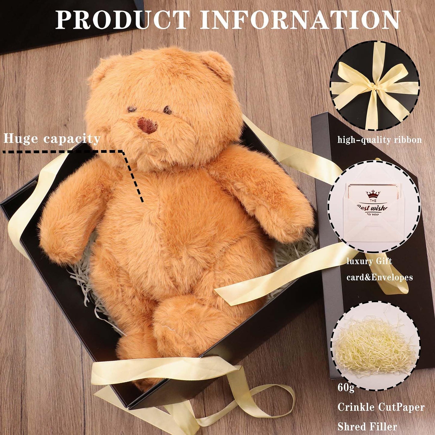 UoeRing Matte Black Large Gift Box 1Pcs 12x12x11 Inch,Gift Box with Lid for Presents Birthdays,Christmas Valentine's Day,Mother's Day, with Ribbon Card Envelope Shredded Paper Fill