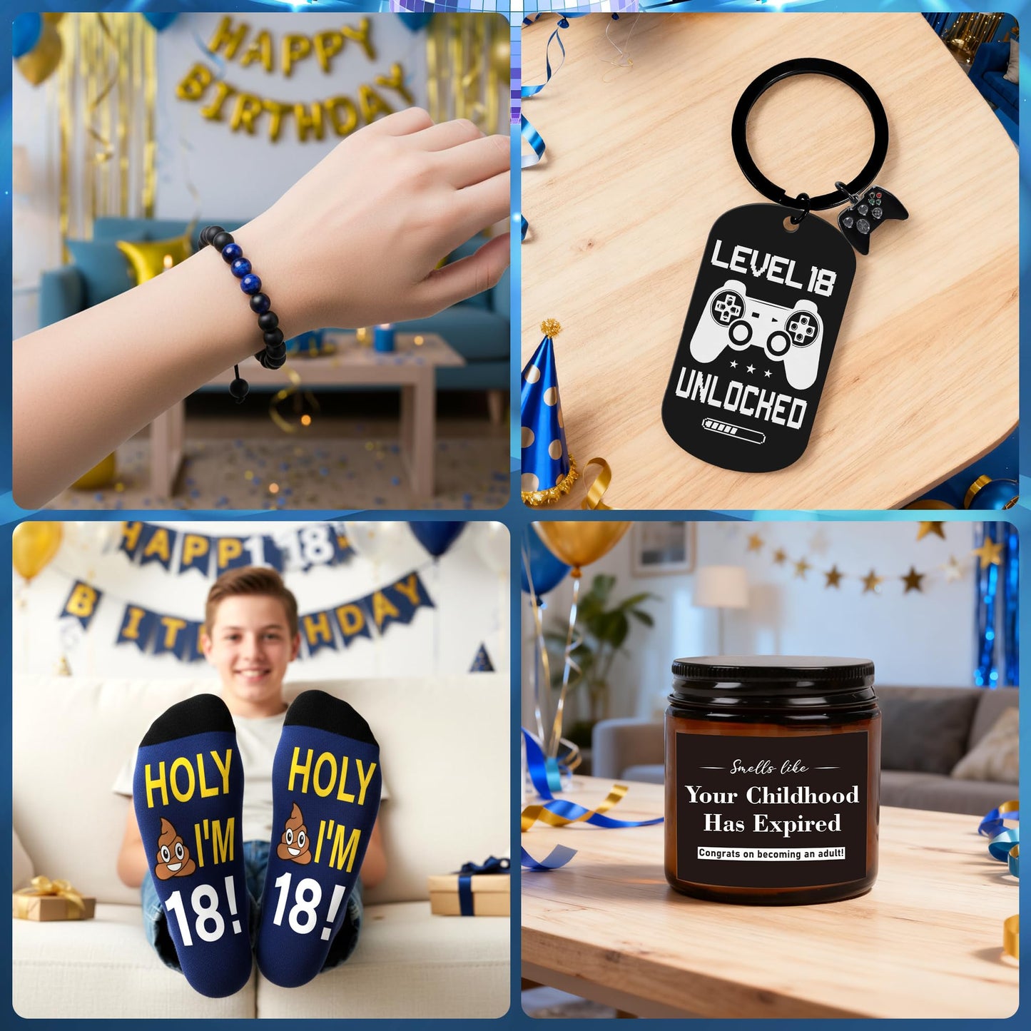 Keluna 18th Birthday Gifts for Boys - 18 Year Old Boy Birthday Gifts Idea with 20 Oz Tumbler, Bracelet, Socks, Keychain, Greeting Card for Son, Nephew, Grandson, Brother, Boyfriend Christmas Holiday