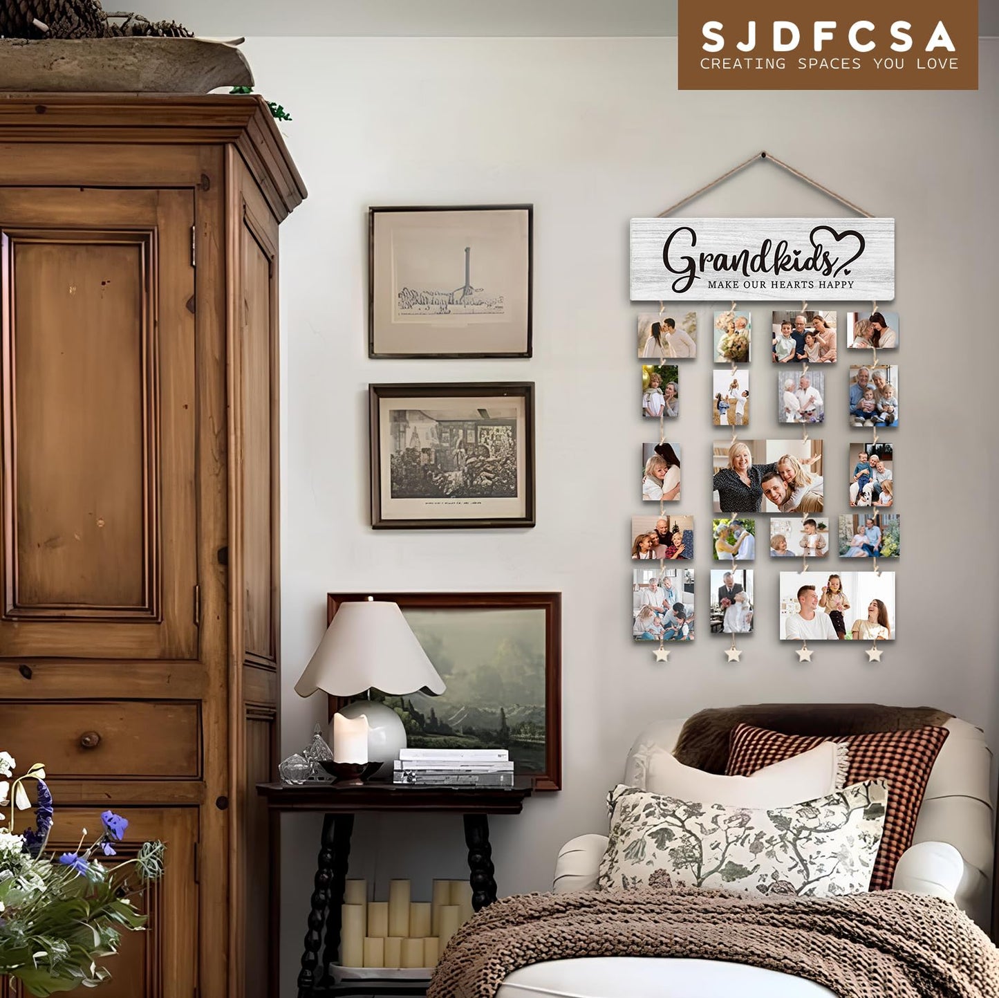 SJDFCSA Gifts for Grandparents, Grandkids Picture Frames Gifts for Grandma Nana Grandmother from Granddaughter Grandson, Grandkids Make our Hearts Happy Photo Collage Frame for Wall Decor