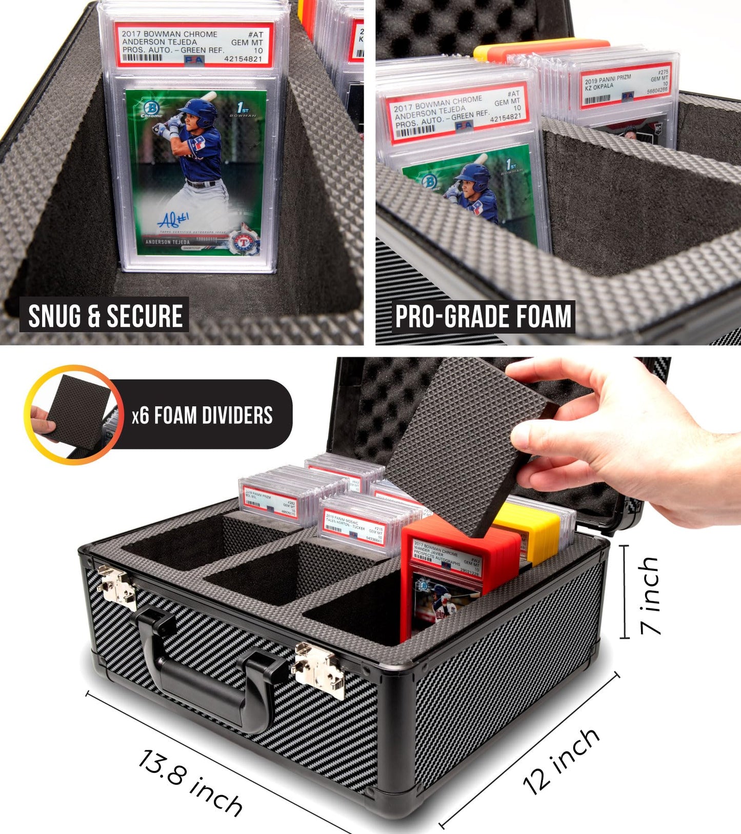 Panopply SLAB ARMOR 3 Row Graded Card Storage Box PSA Card Slab Case For Graded cards Hold 120+ Slabs Graded Card Case PSA Graded Card Storage Sports Baseball Card Collector Gifts (CARBON FIBER)