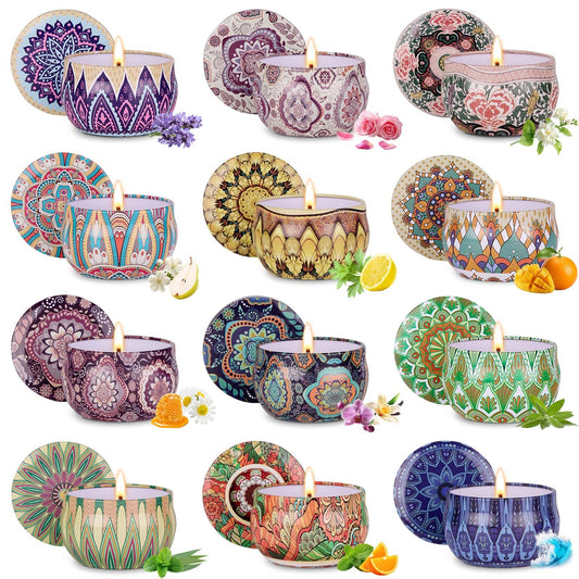 Scented Candle Gift Set - 12 Pack Candles for Home Scented, 300-Hour Long-Lasting Soy Wax Aromatherapy Candles with Lead-Free Cotton Wicks, Ideal for Spring Home Décor & Birthday Gifts