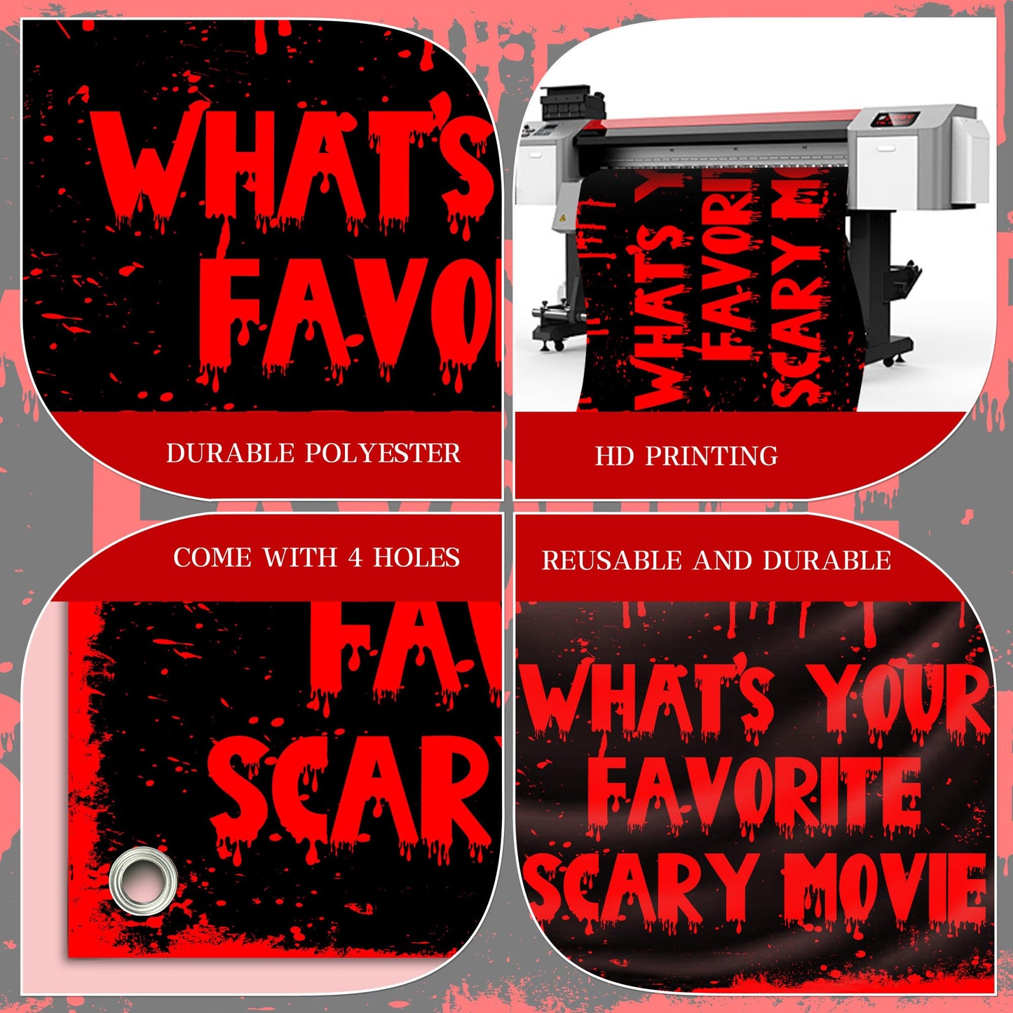 Scary Movie Backdrop Banner What's Your Favorite Scary Movie Horror Theme Decor for Scary Party Movie Night Party Halloween Costume Party Decorations Supplies 72x43in