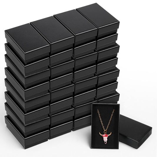 Douaowoc 32 Pcs Cardboard Jewelry Gift Boxes Jewelry Boxes Packaging Small Earring Gift Box with Lids for Necklace Ring (Black, 3.2 x 2 x 1 Inch)