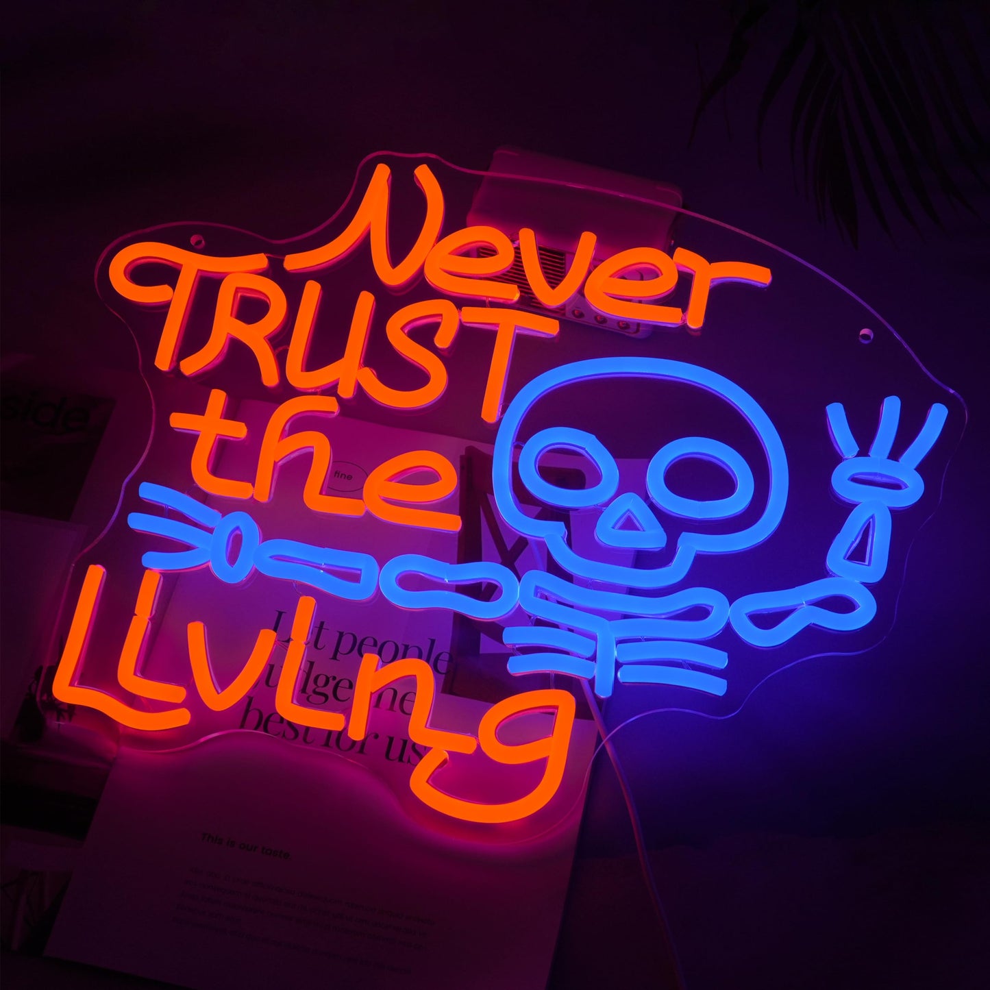 LISIGNVE Never Trust The Living Neon Sign Halloween Led Neon Light for wall Decor Skeleton Light Up Sign for Halloween Party Spooky Home Chamber of Secrets Horror Theme