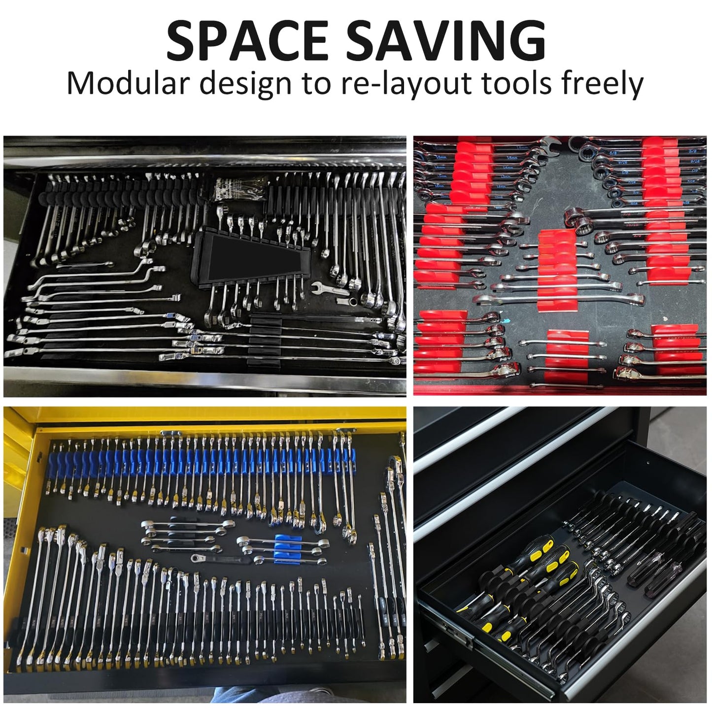 48 pcs MAGNETIC Modular Wrench Organizers for Tool Drawers - Wrench Rack with Metric&SAE Labels, Perfect Tool Storage Holder with Magnet. Gift for father, brother and boyfriend (Black with Magnets)