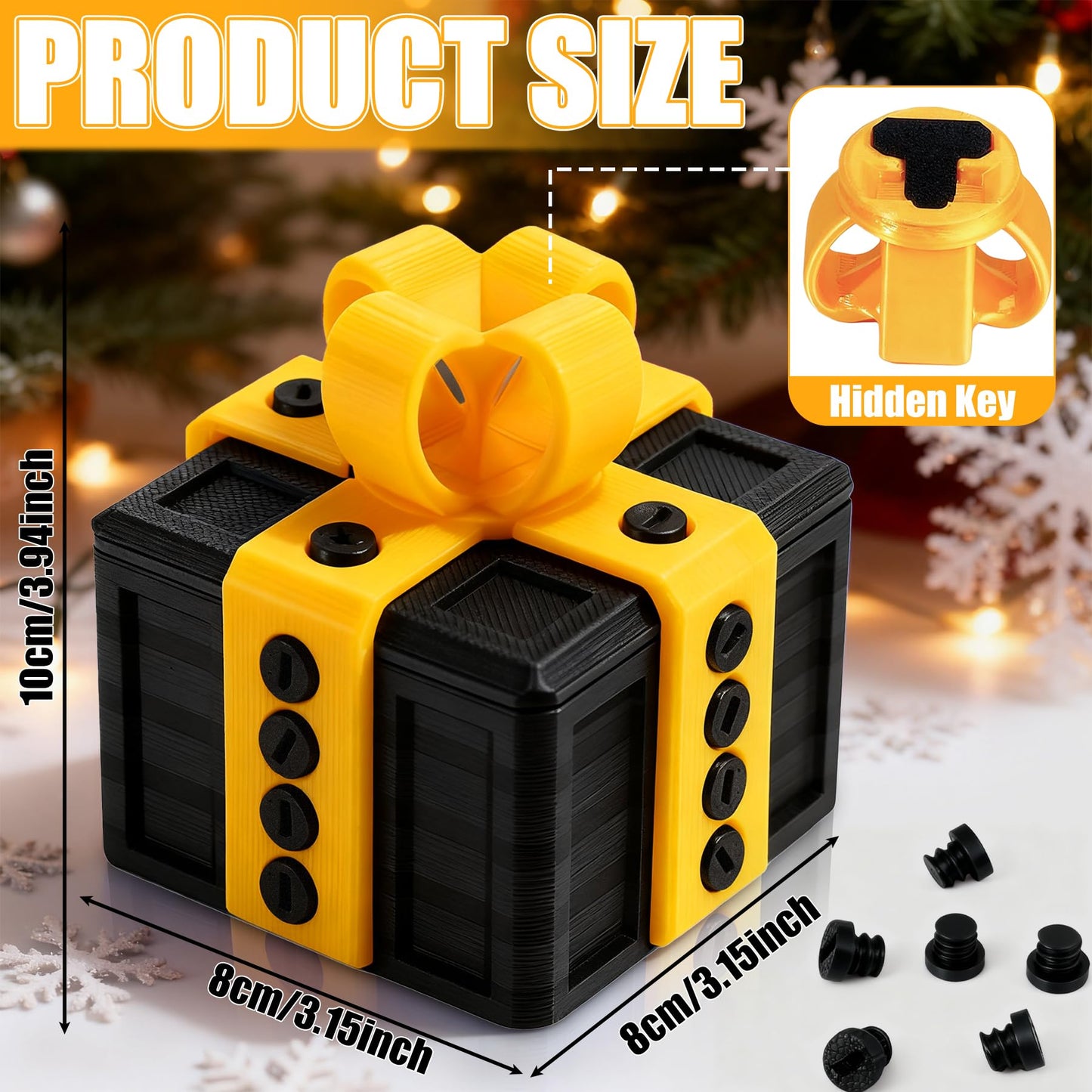 Prank Gift Box - 3.14in, 3D Printed Box with Screws, Surprise Funny Money Puzzle Box, Novelty Gift Boxes for Presents for Birthday, Valentines Day Gifts Party Favors Festival (Black Gold)