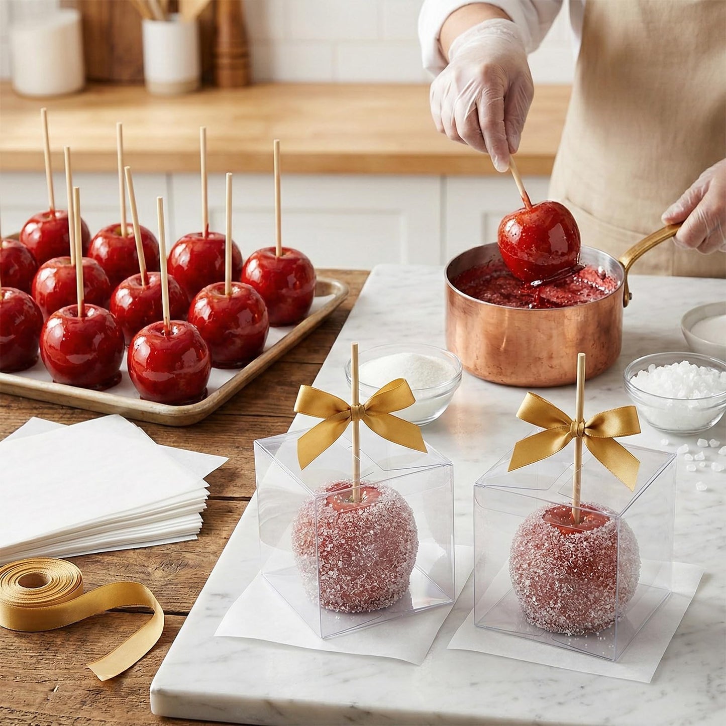 Yesland 50 PCS Candy Apple Box With Hole Top, Clear PET Gift Boxes for Caramel Apples, Ornament, Treats & Party Favors for Wedding, Party or Baby Shower - 4" x 4" x 4"