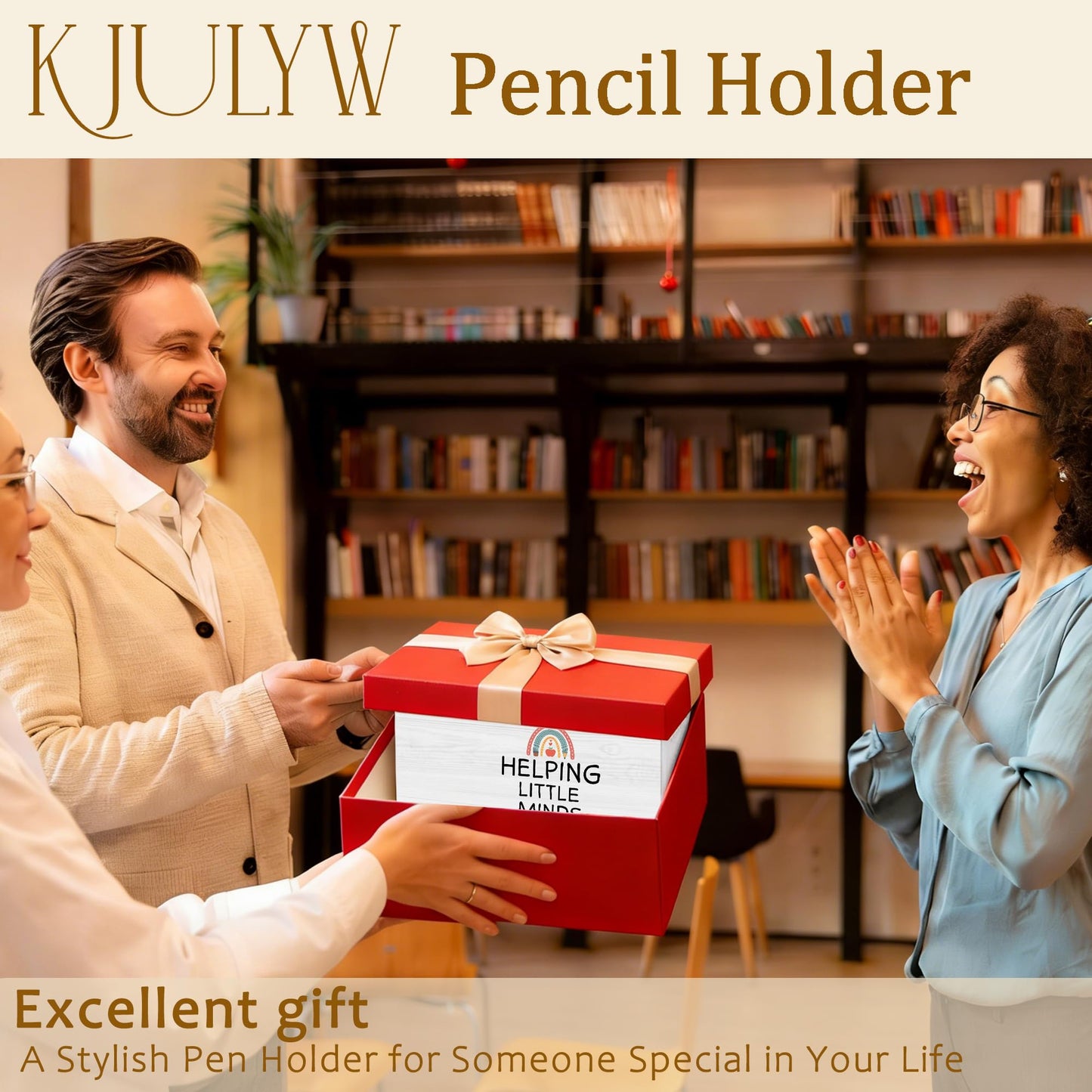 KJULYW Teacher Appreciation Gifts Pen Holder for Desk, Kindergarten Teacher Gifts for Women Coworker Wooden Box Pencil Pen Holder Organizer for Home Office Desk Accessories
