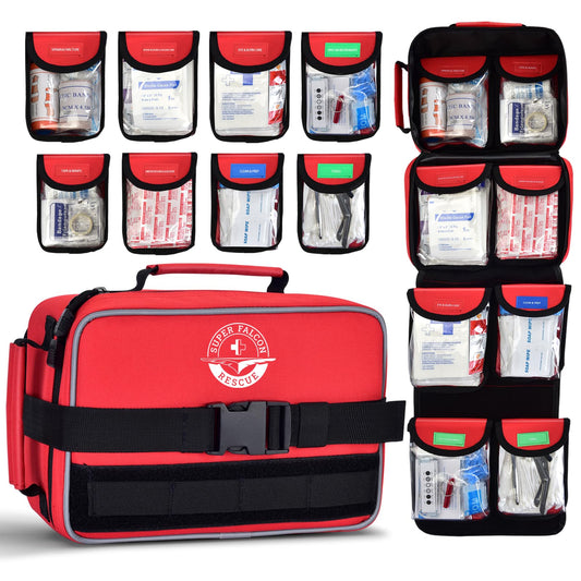 Premium Waterproof First Aid Kit (418 Pieces) for Car & Home - Color-Coded Organized Pockets, Dual-Handle Design | Emergency Survival Kit for Hiking, Camping, Backpacking and Outdoors