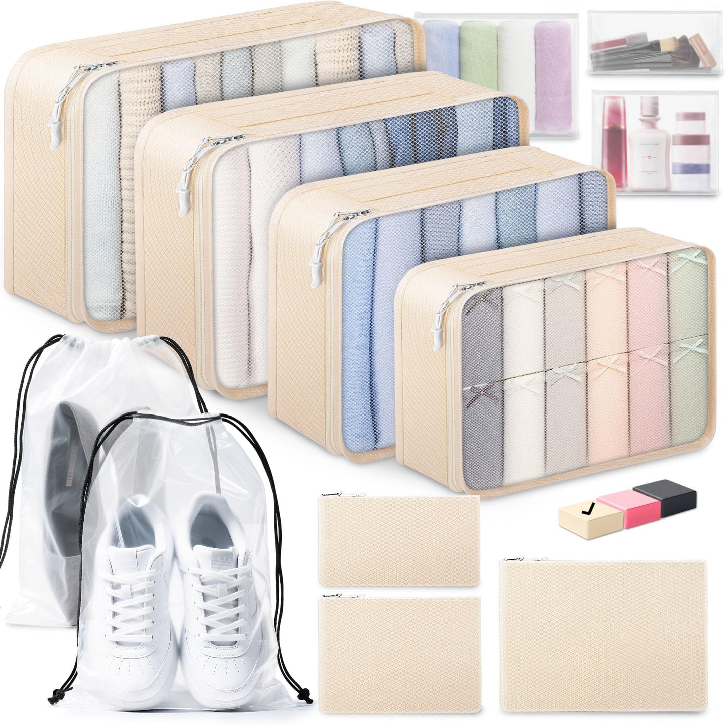 ALL INCLUDED - 12 Set Packing Cubes for Suitcases Carry On, Travel Essentials/Accessories Luggage Organizer Bags Set, Includes Cubes, Shoes Bag, Matte Cosmetic Bag, Zipper Bags