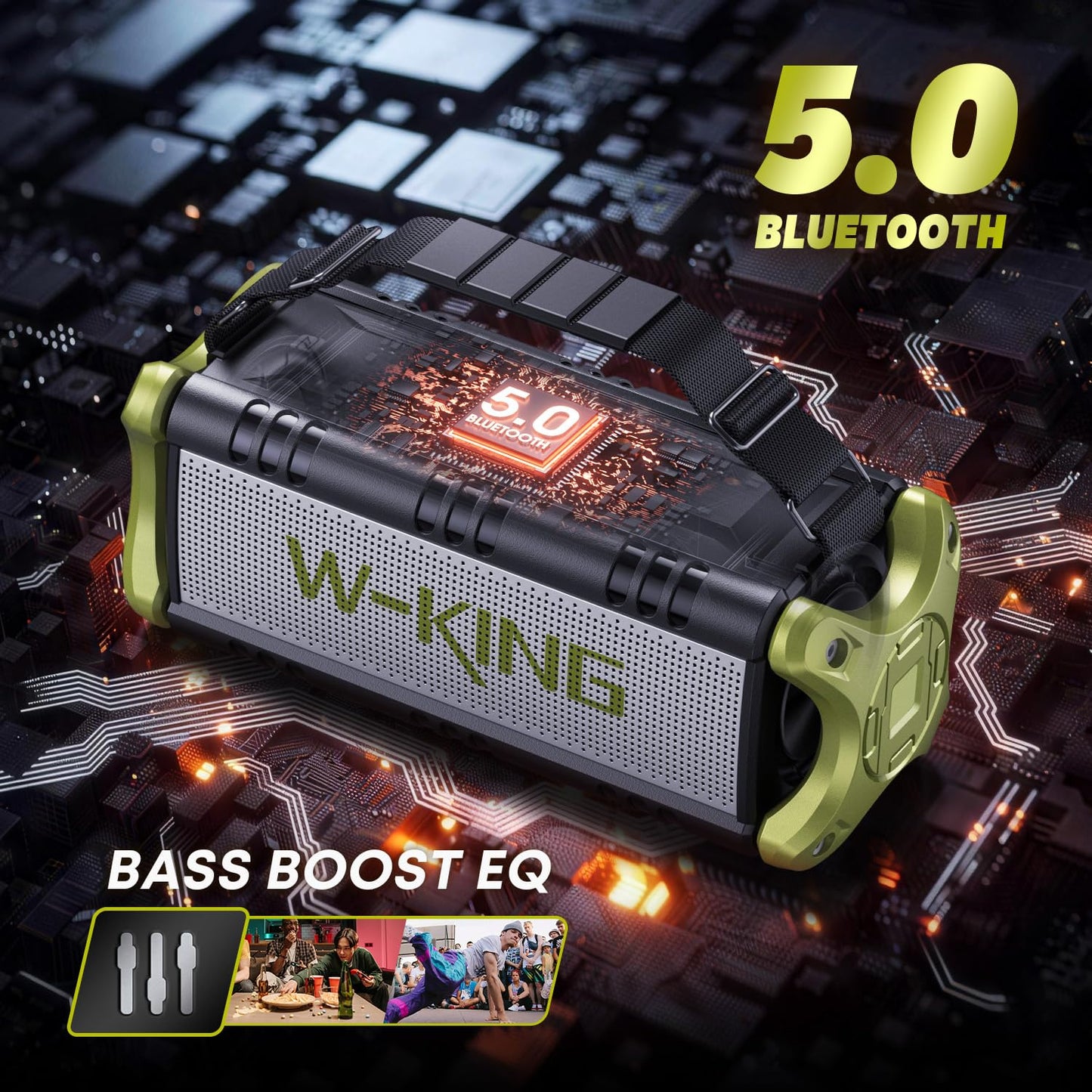 Portable Speakers Bluetooth Wireless, 90W Max Loud Outdoor Speaker with 50W Deep Bass, Boombox Sound, IPX6 Waterproof, 40H, EQ, Dual Pairing, Subwoofer *2, TF, Large Speaker for Beach/Garage/Jobsite