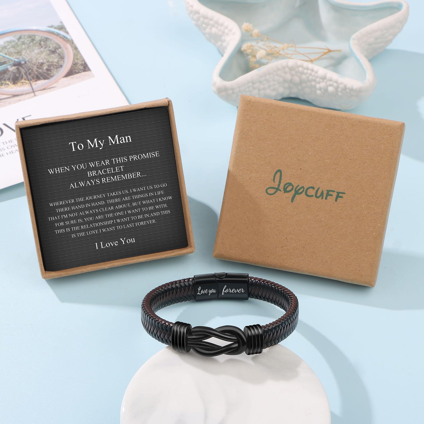 JoycuFF Anniversary Birthday Gifts Bracelets for Men Him Husband Boyfriend from Wife Girlfriend, Husband Boyfriend Unique Gifts Ideas, Christmas Fathers Valentines Day Mens Leather Knot Bracelet