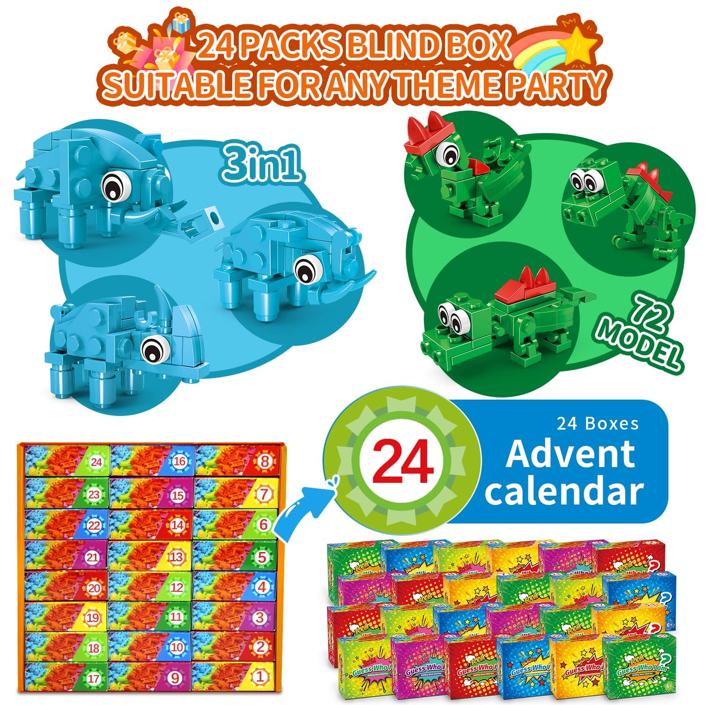 Party Favors for Kids - 24 Pack 72 Kinds of Animals Building Block Toy Goodie Bags Fillers Classroom Carnival Prizes Stuffers Gifts Building Set, Christmas Birthday Gift for Boys Girls Ages 6-12