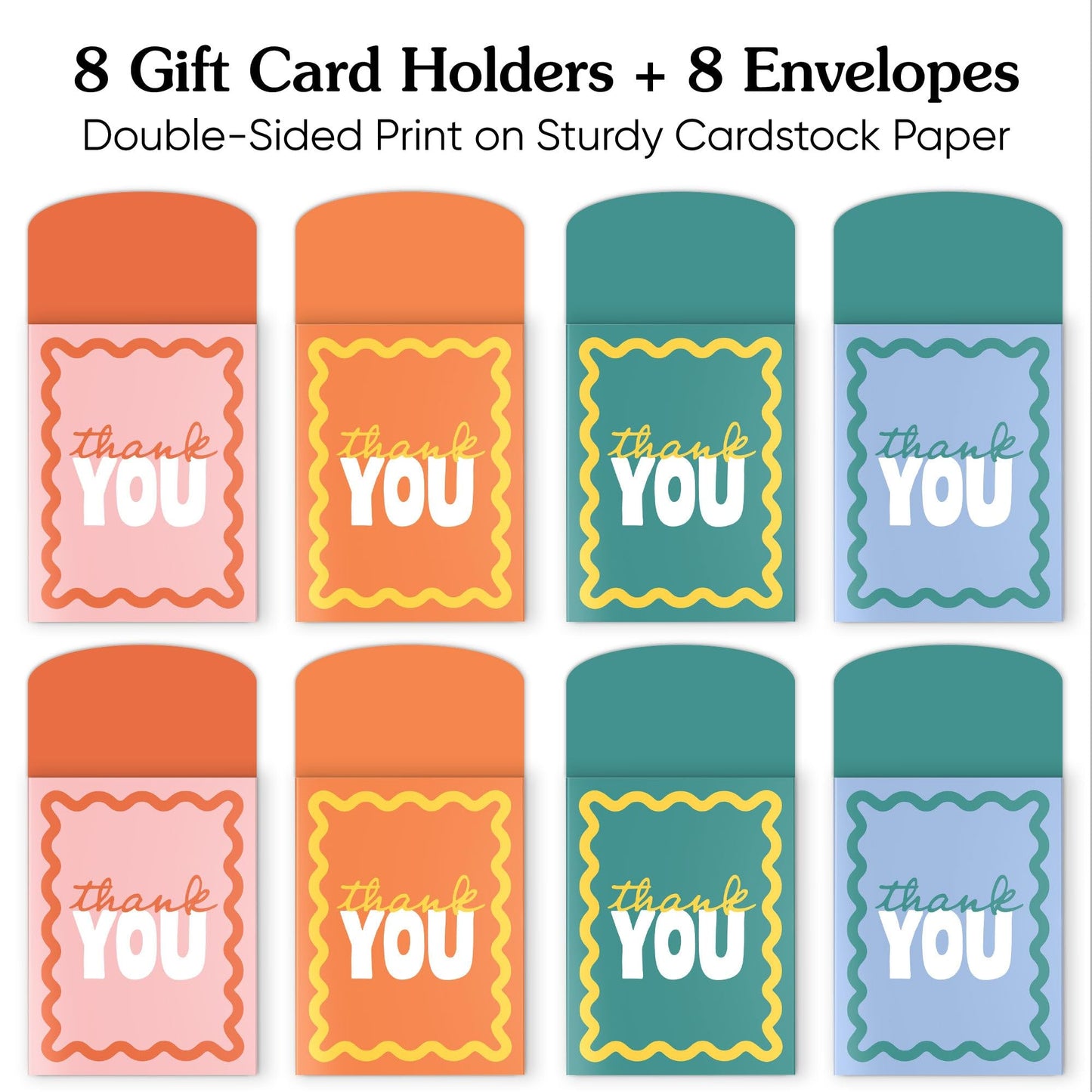Big Dot of Happiness Assorted Wavy Colorful Thank You Gift Card Holders with Envelopes, Cash Money Holders and Gift Card Sleeves, Retro Stationery Nifty Gifty Pack - Set of 8