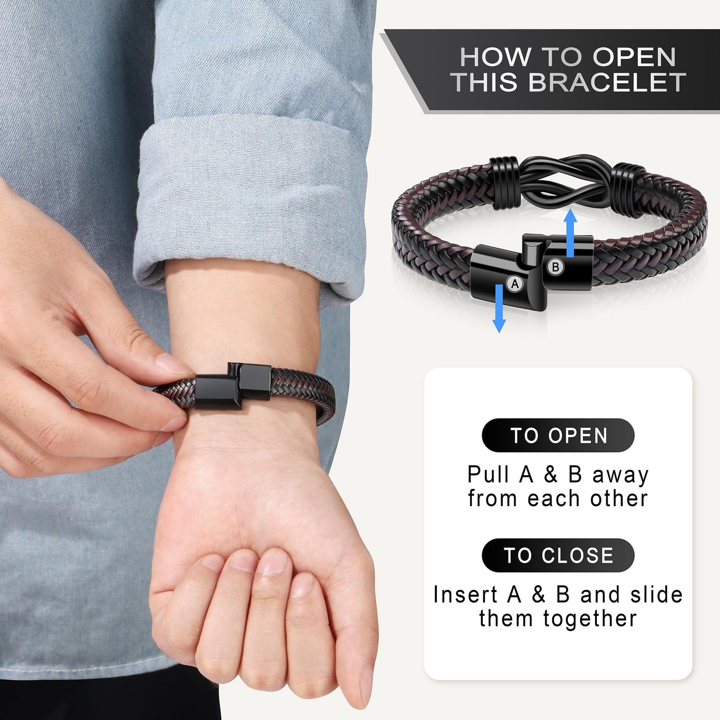 JoycuFF Anniversary Birthday Gifts Bracelets for Men Him Husband Boyfriend from Wife Girlfriend, Husband Boyfriend Unique Gifts Ideas, Christmas Fathers Valentines Day Mens Leather Knot Bracelet