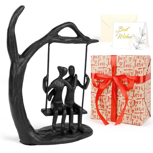 Kresecioo Anniversary Wedding Gifts for Couple/Her - Romantic Couple Statue in Love, Black Metal Figurine Sweet Loving Together Iron Sculpture Decor, Gifts for Wife Mothers Day Husband Birthday