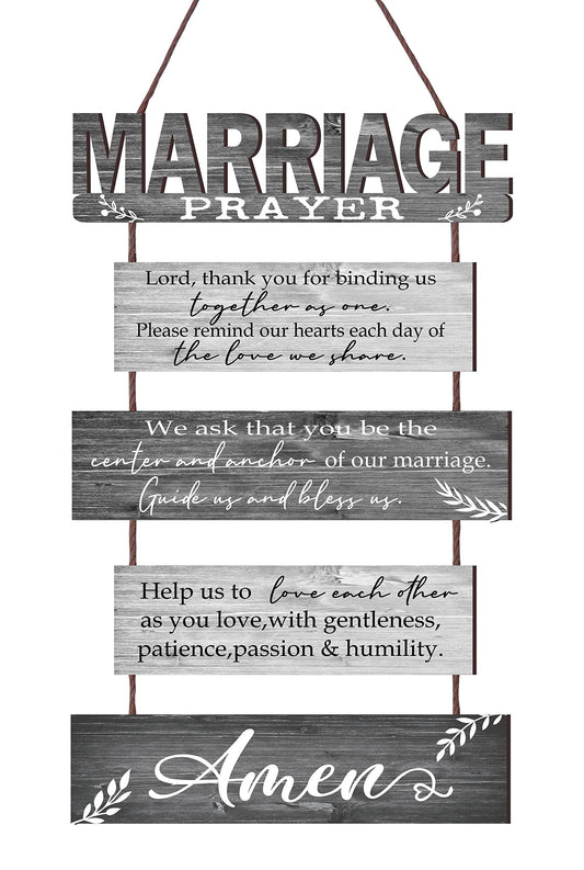 Buecasa Marriage Rustic Sign with 5pcs Panels Strung Together - Bridal Shower Gift for Couples Wife Husband - Christian Religious Inspiring Home Decor Newlywed