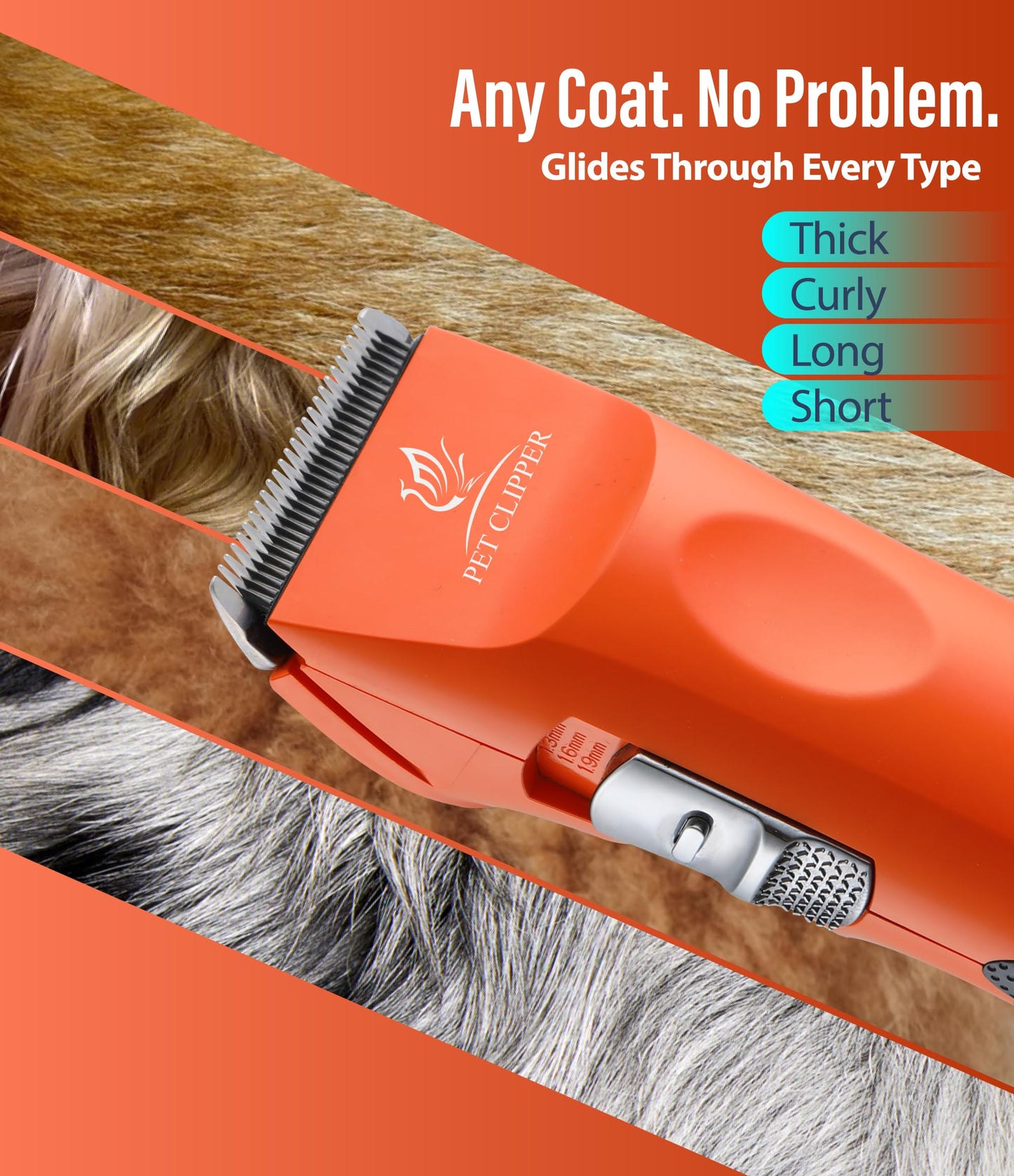 Professional Dog Grooming Clippers with 17H Runtime & Replaceable 440C Blade, 5-Speed Low Noise Electric Dog Shaver for Thick, Matted, Curly Hair, Cordless Clipper for Groomer & Home Use, Orange