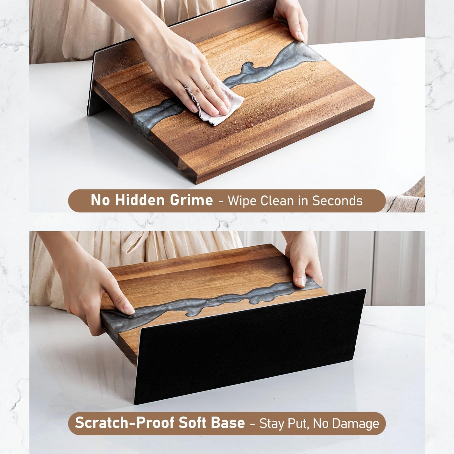 Magnetic Knife Holder Block for Countertop, No Drill Acacia Wood Stand with Epoxy Resin Art & Strong Magnets - Fits Chef Knives & Scissors & Bar Tools (No Knives Included)
