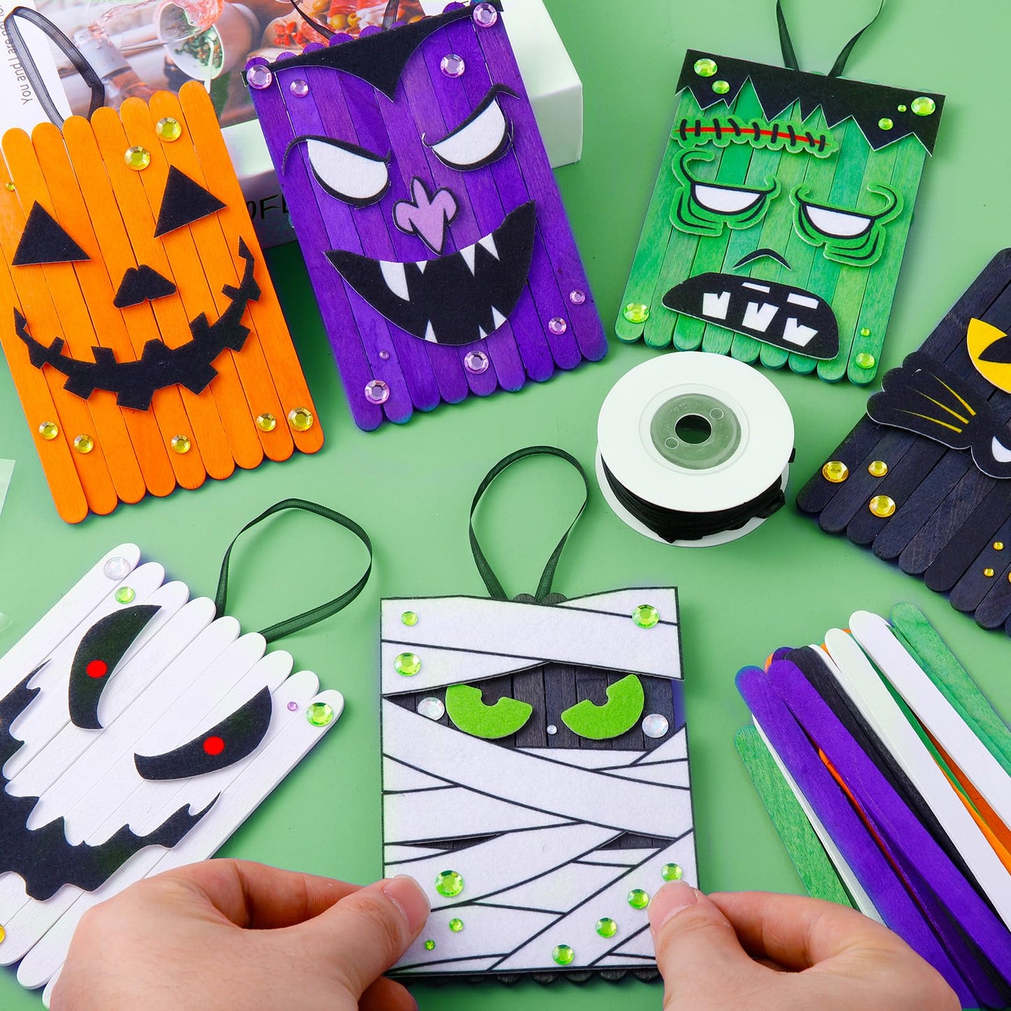 NRWRTY 25 Sets Halloween Crafts Kits,Arts and Crafts with DIY Ghost Pumpkin Felt Stickers Craft Sticks for Halloween Party Favors